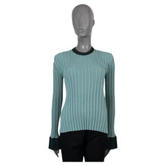 CELINE Aqua & Flasche Grün Wolle 2015 BELL SLEEVE RIB-KNIT Pullover S