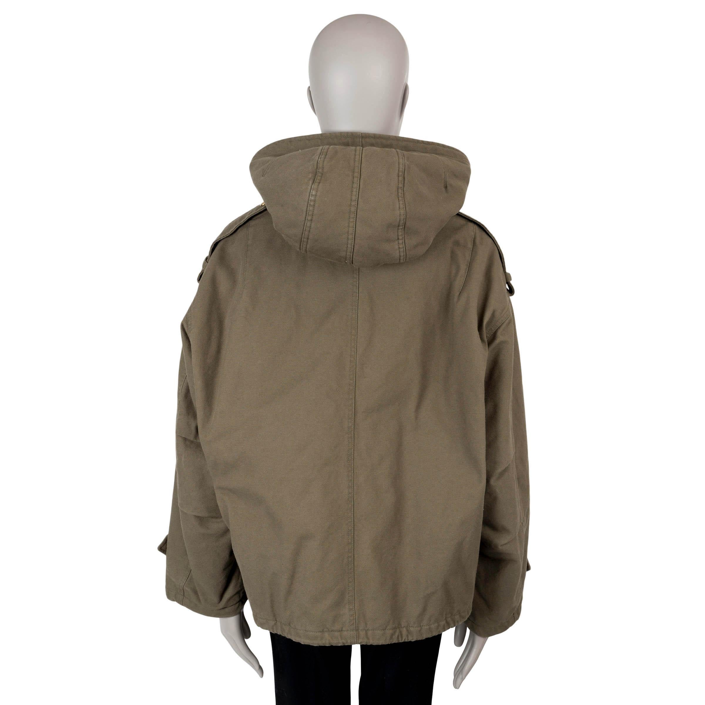 Black CELINE army green 2021 CROPPED MILITARY PARKA Jacket 40 M For Sale