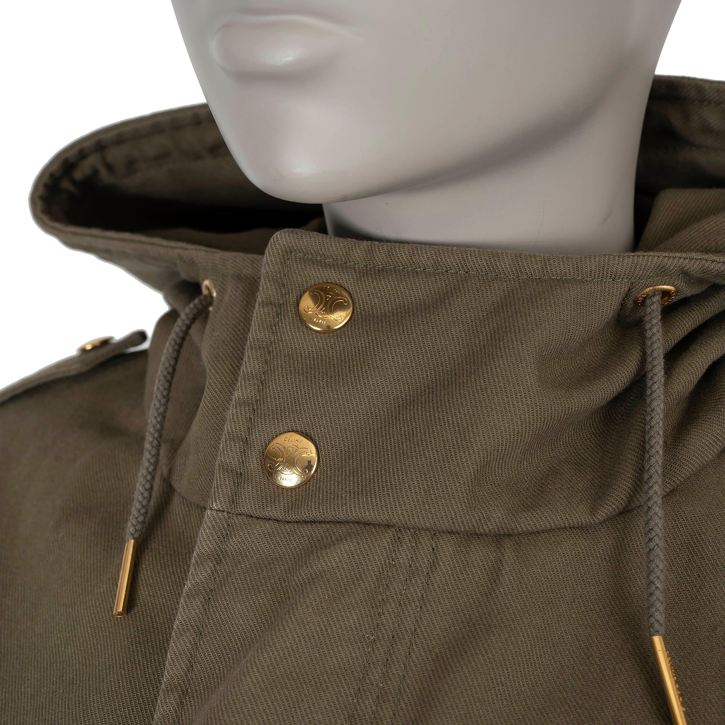CELINE army green 2021 CROPPED MILITARY PARKA Jacket 40 M For Sale 1