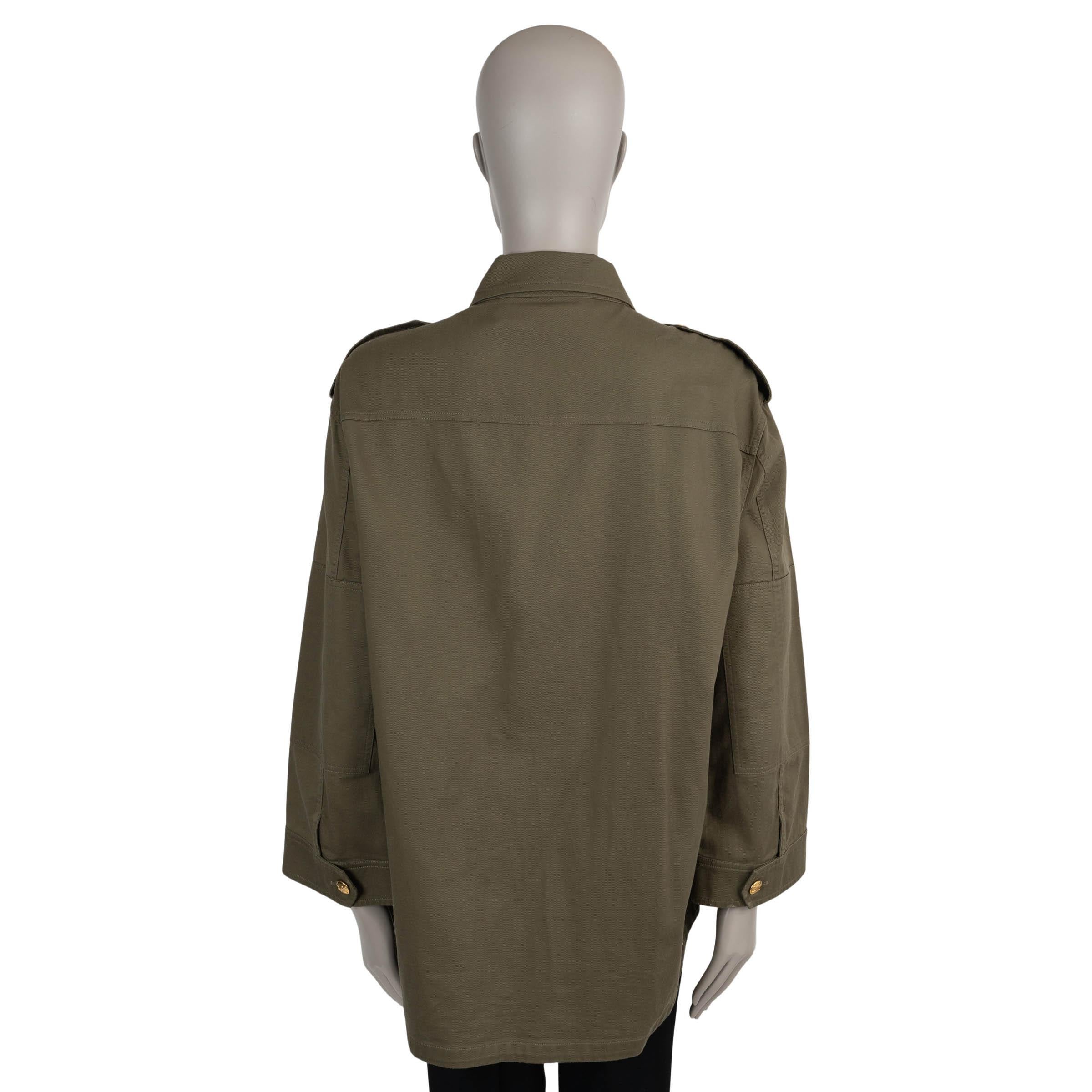Nero CELINE Giacca militare SAHARIENNE in cotone verde militare 34 XXS in vendita
