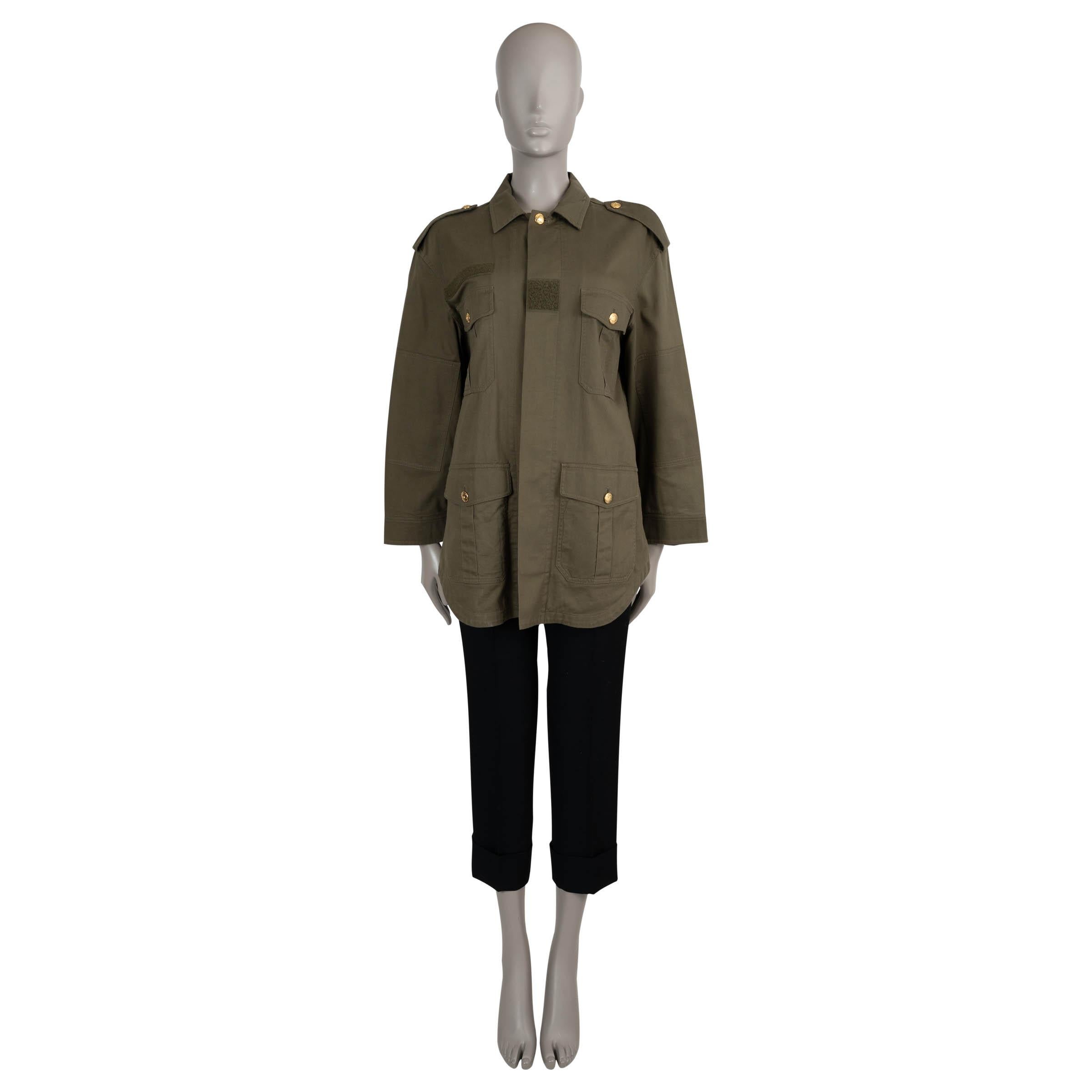 CELINE Giacca militare SAHARIENNE in cotone verde militare 34 XXS In condizioni ottime in vendita a Zürich, CH