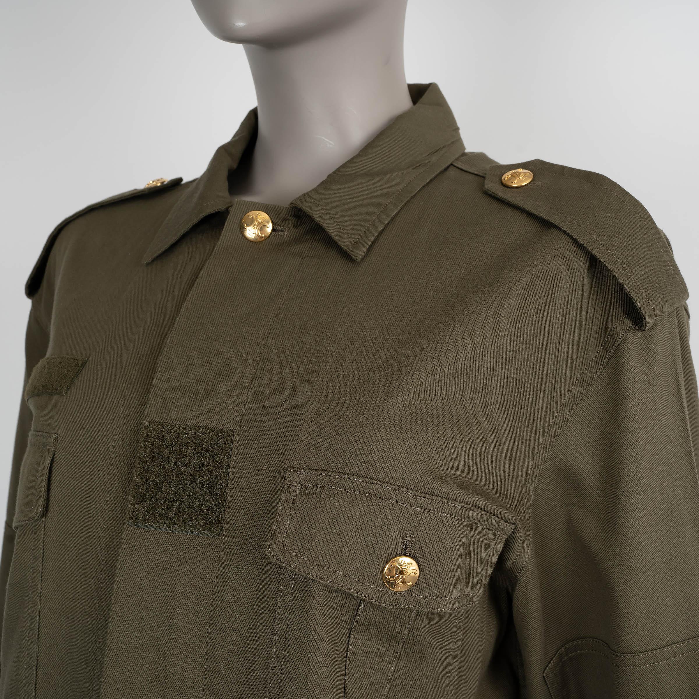 Donna CELINE Giacca militare SAHARIENNE in cotone verde militare 34 XXS in vendita