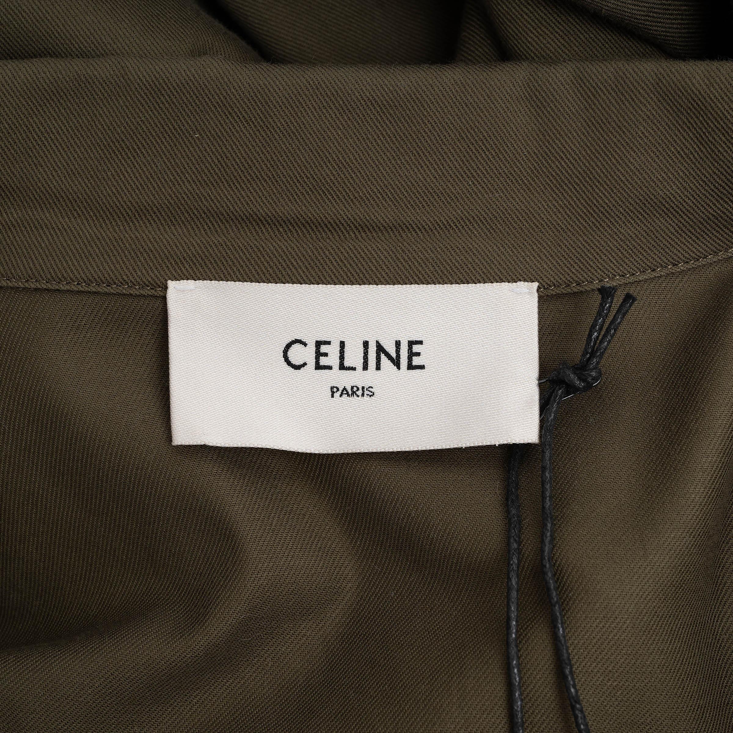 CELINE Giacca militare SAHARIENNE in cotone verde militare 34 XXS in vendita 1
