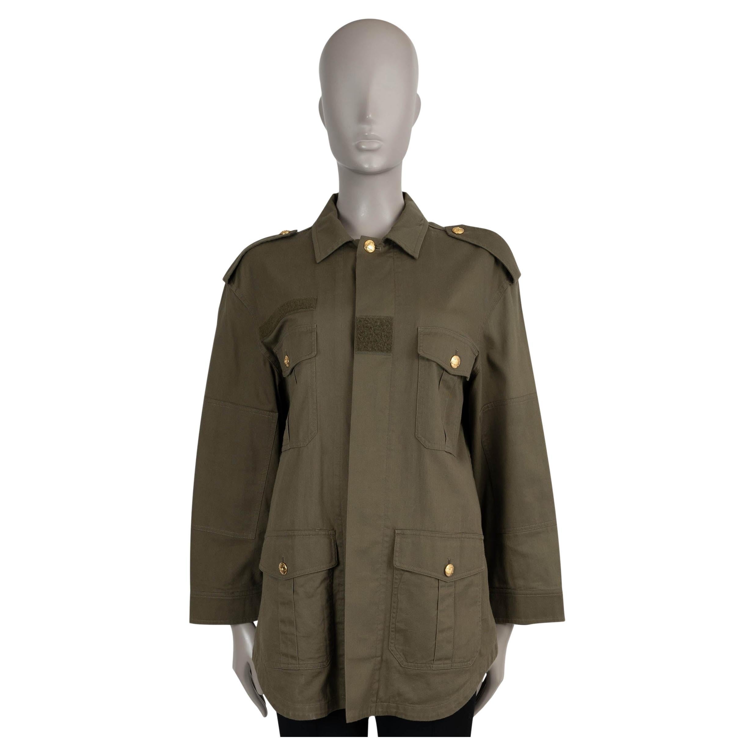 CELINE Giacca militare SAHARIENNE in cotone verde militare 34 XXS