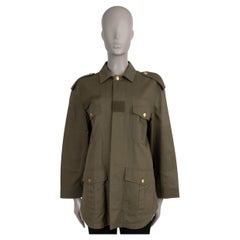 CELINE Giacca militare SAHARIENNE in cotone verde militare 34 XXS