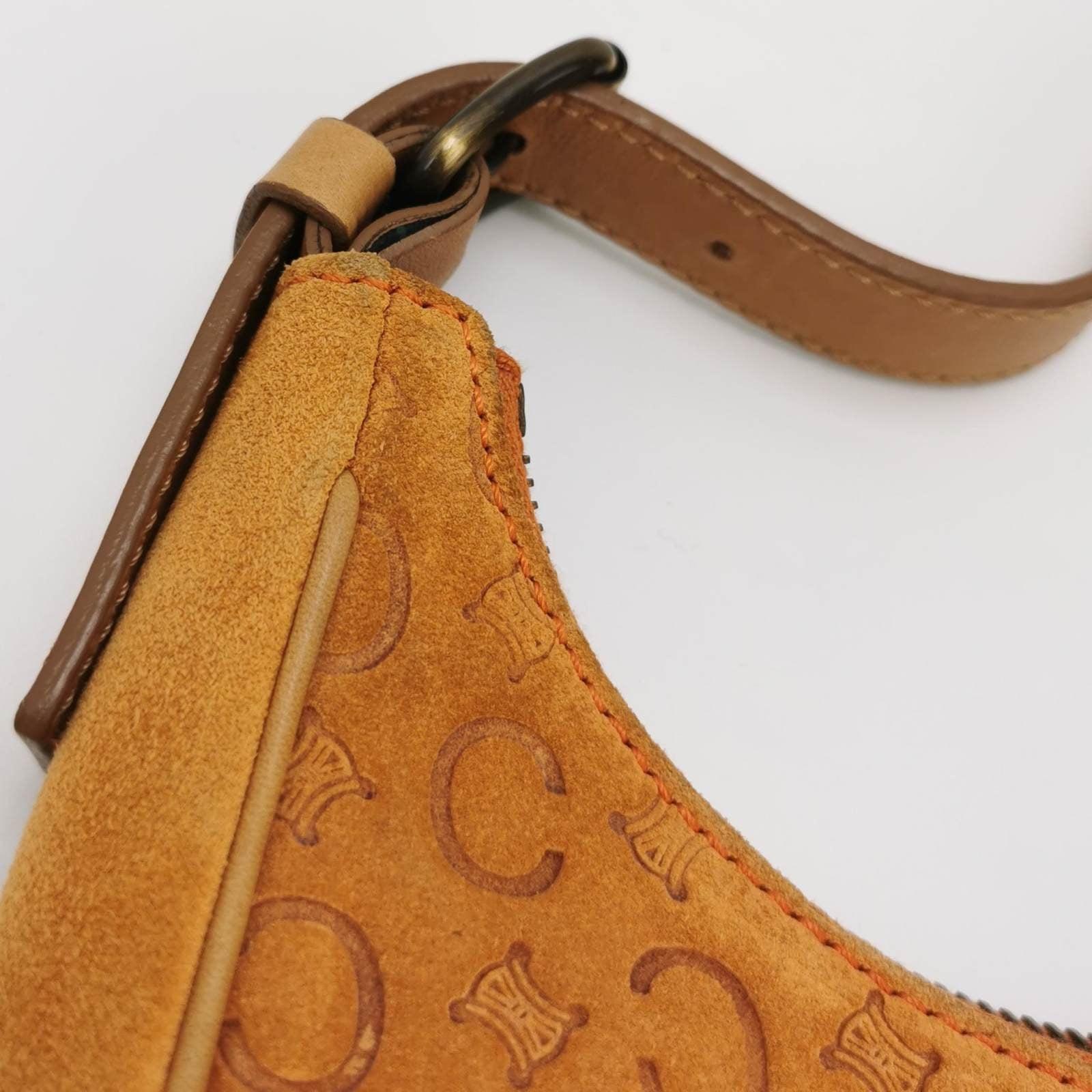 Celine Ava Hobo Pumpkin Caramel Brown Suede Leather Vintage Shoulder Bag 6