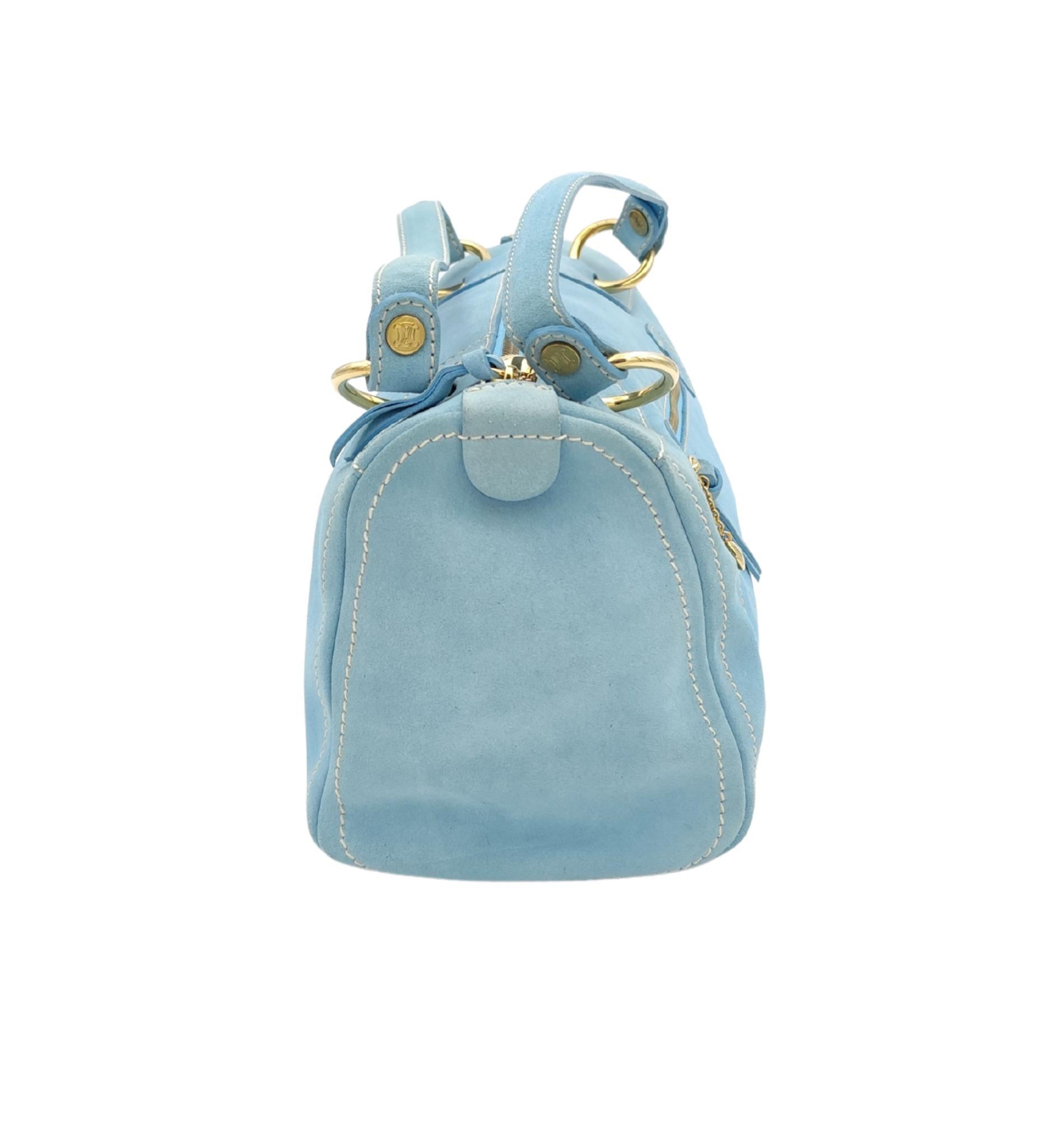 Sac bowling en daim bleu ciel de Celine Bon état - En vente à Milano, IT