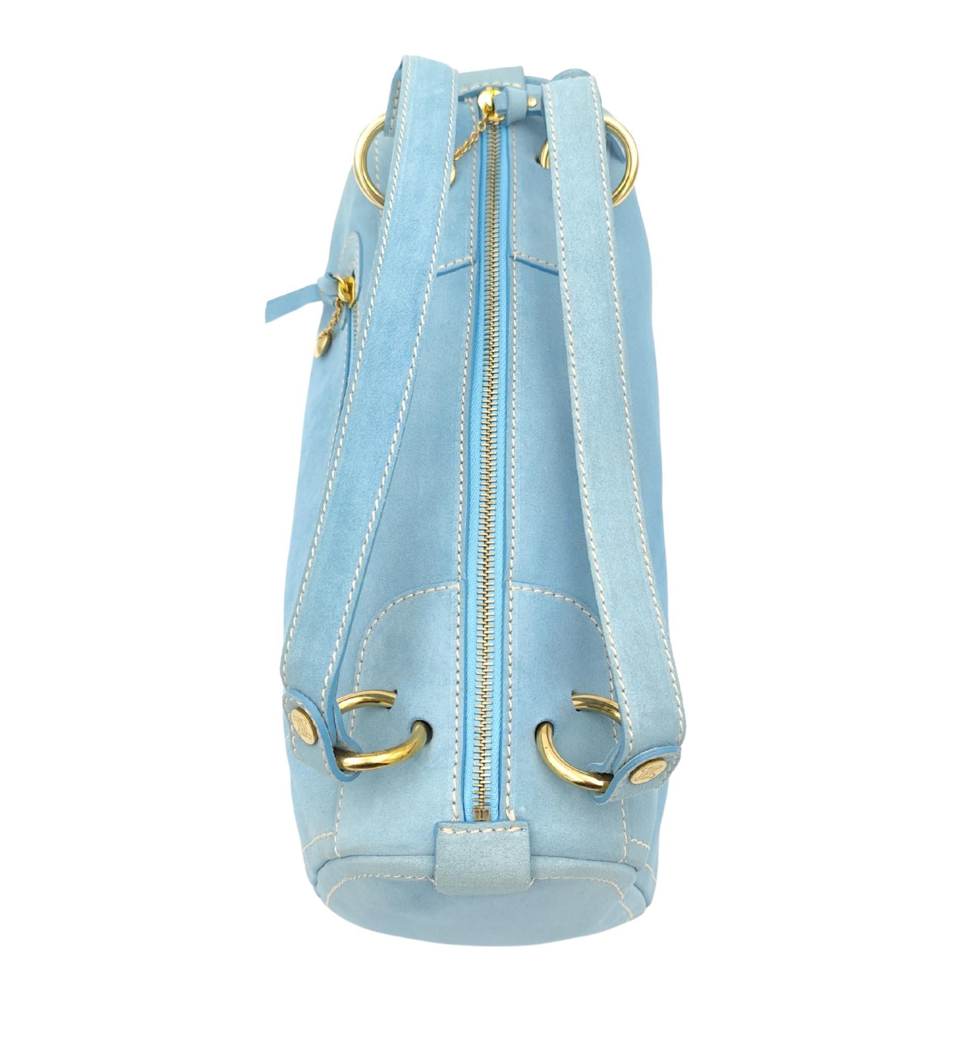Sac bowling en daim bleu ciel de Celine en vente 1