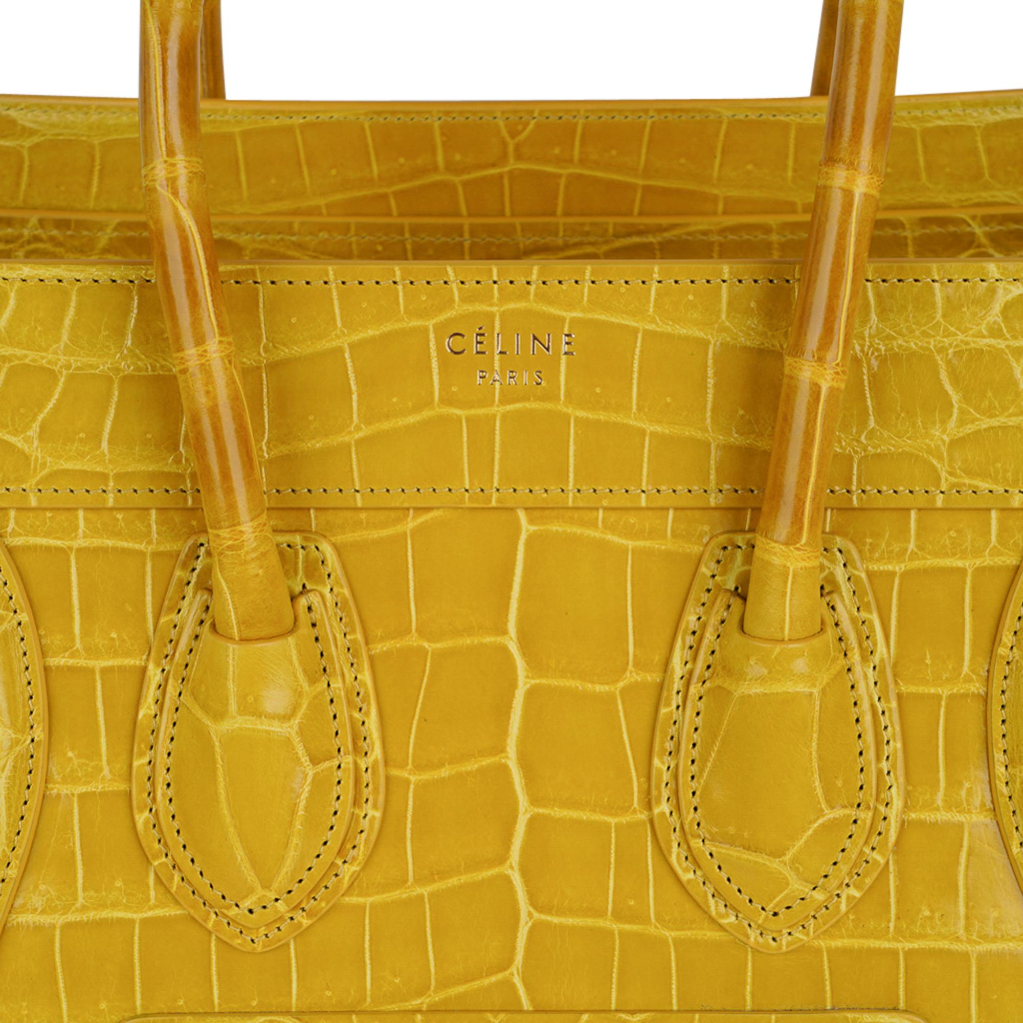Celine Bag Micro Luggage Yellow Crocodile Tote New w/Box In New Condition In Miami, FL