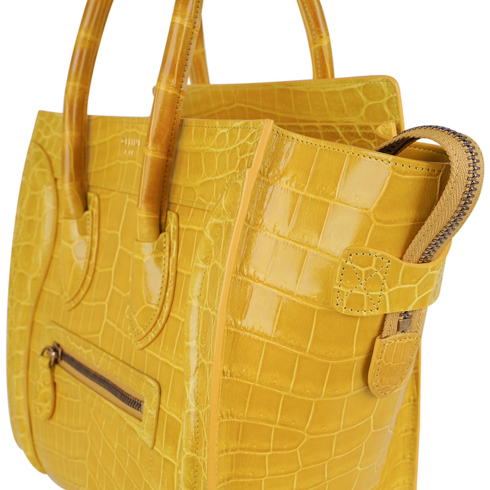 Women's Celine Bag Micro Luggage Yellow Crocodile Tote New w/Box