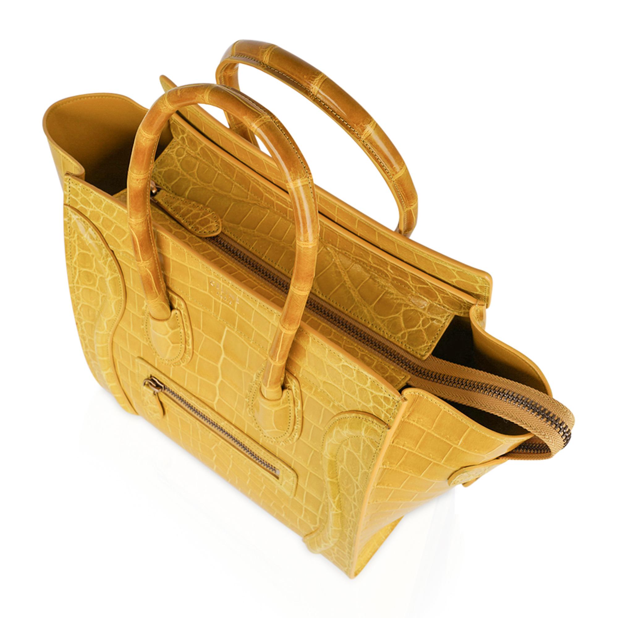Celine Bag Micro Luggage Yellow Crocodile Tote New w/Box 2