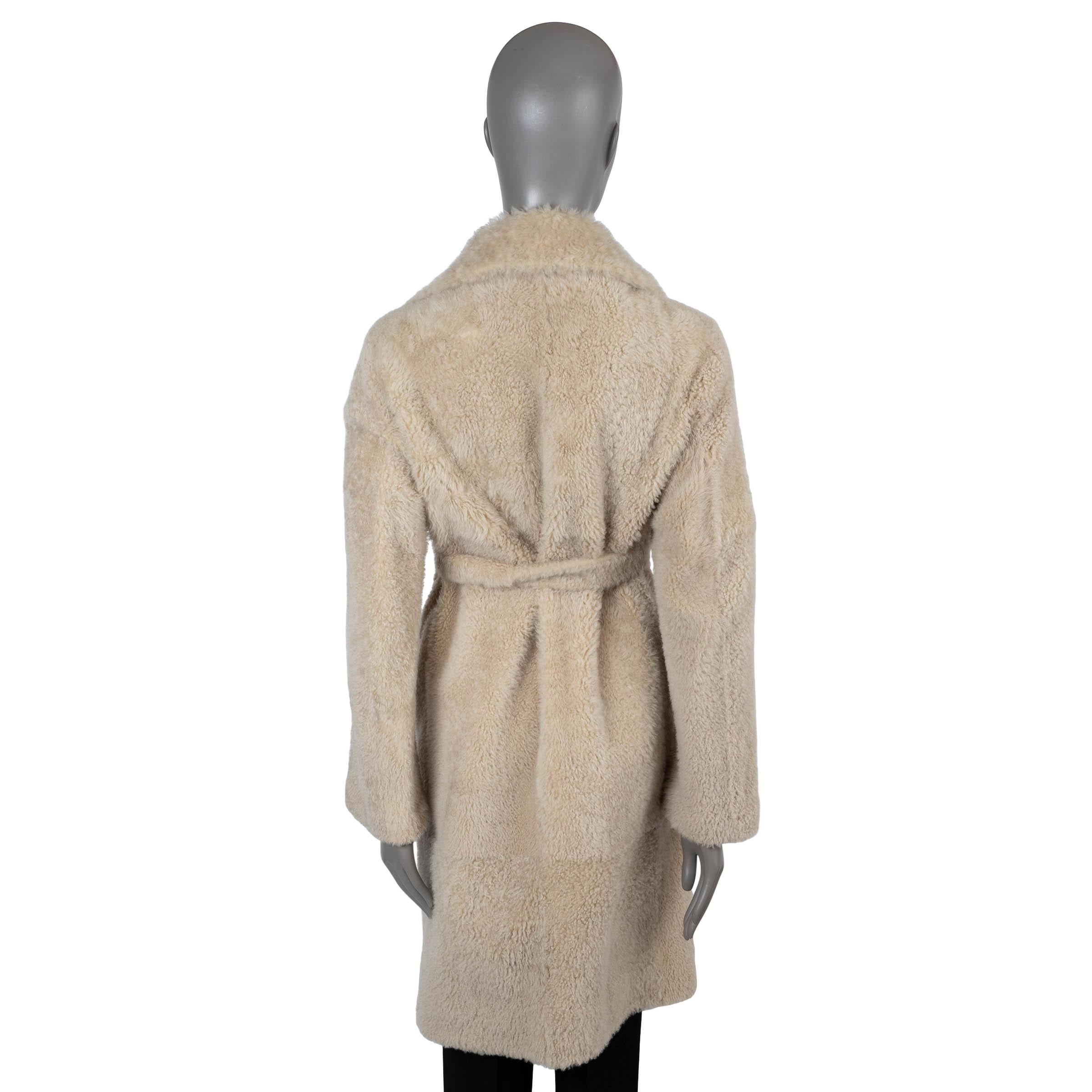 Beige CELINE beige 2018 BELTED SHEARLING Coat Jacket 36 XS For Sale