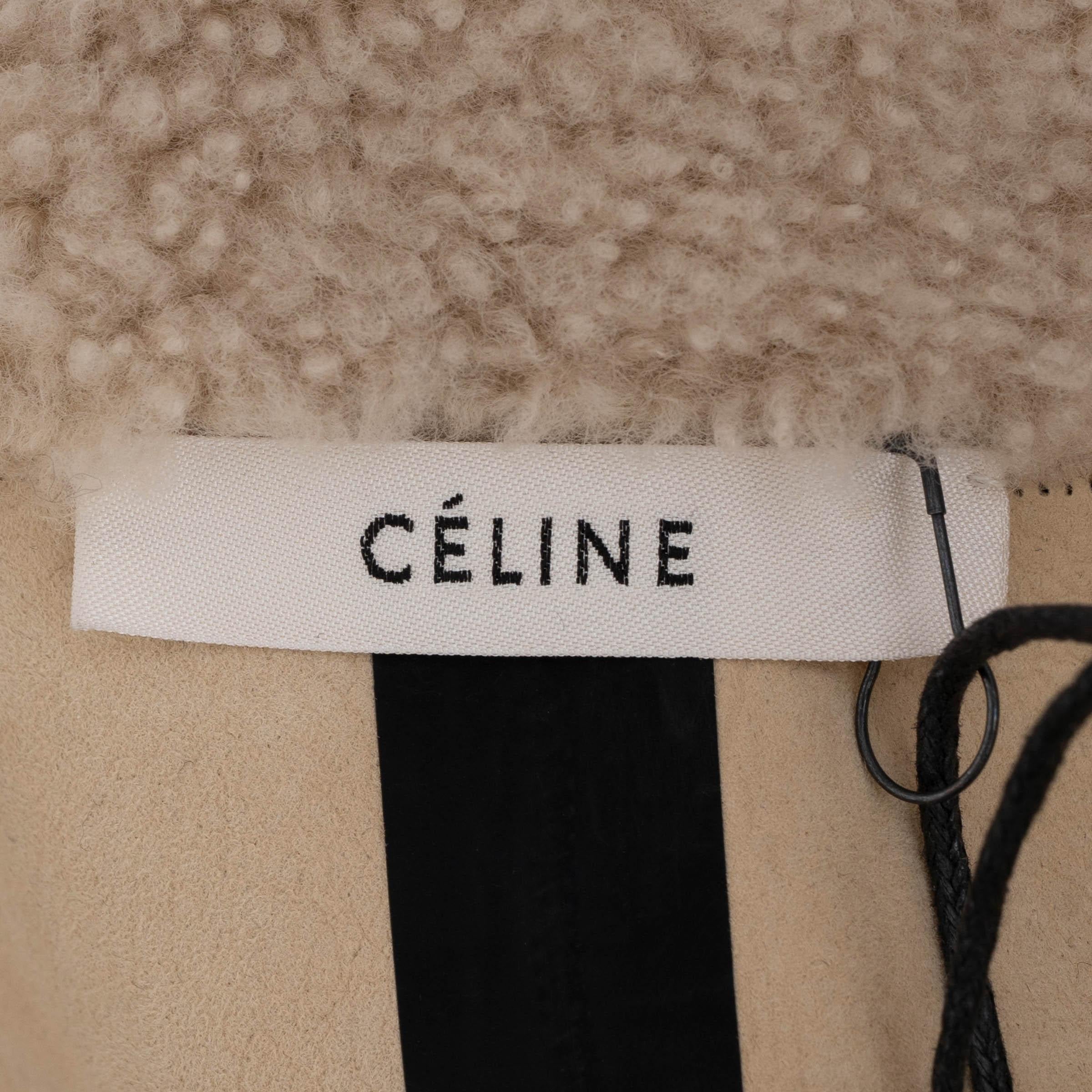 CELINE beige 2018 BELTED SHEARLING Coat Jacket 36 XS For Sale 1