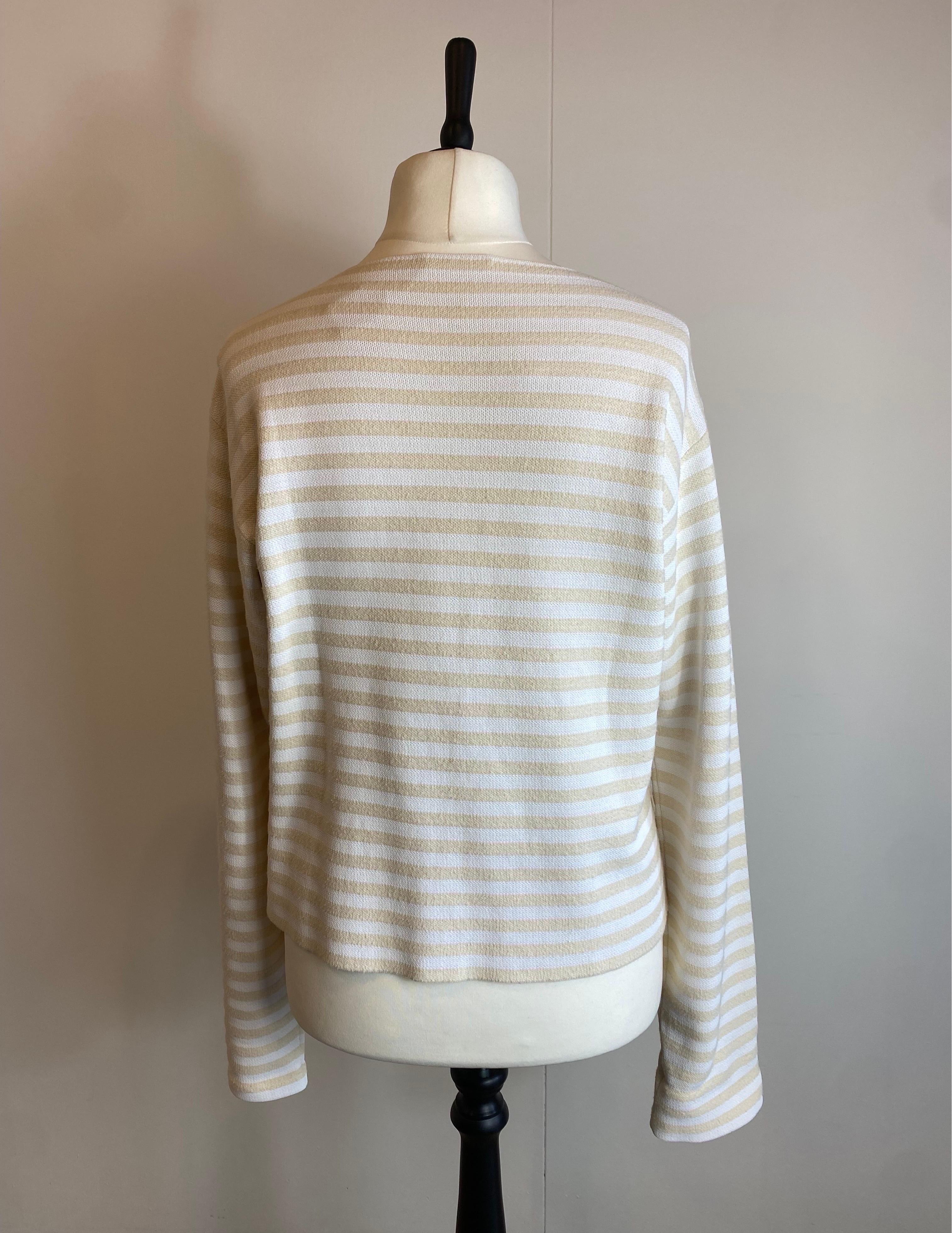 Beigefarbener und weißer Pullover von Celine mit Streifen im Angebot 3