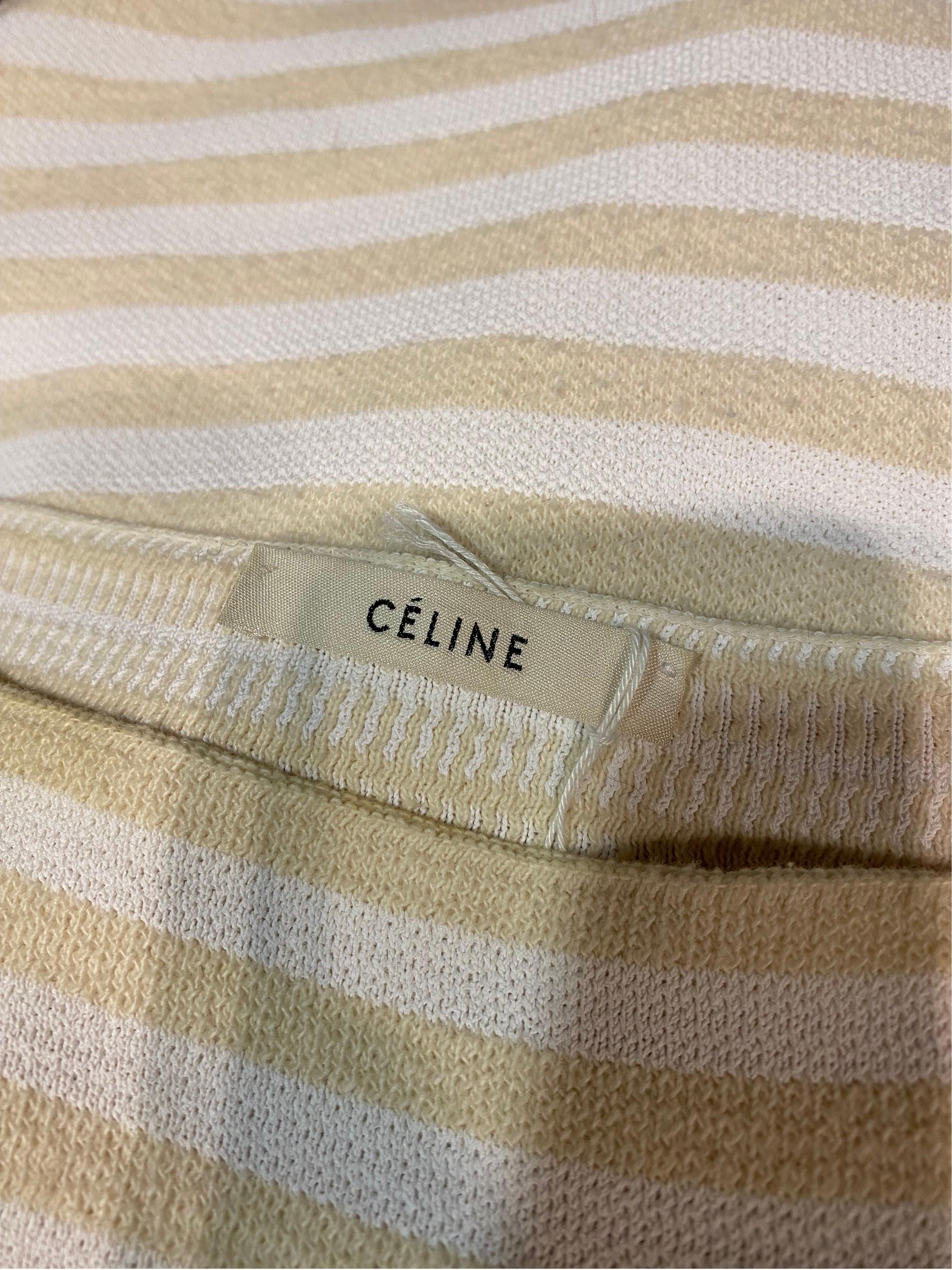 Beigefarbener und weißer Pullover von Celine mit Streifen im Angebot 4