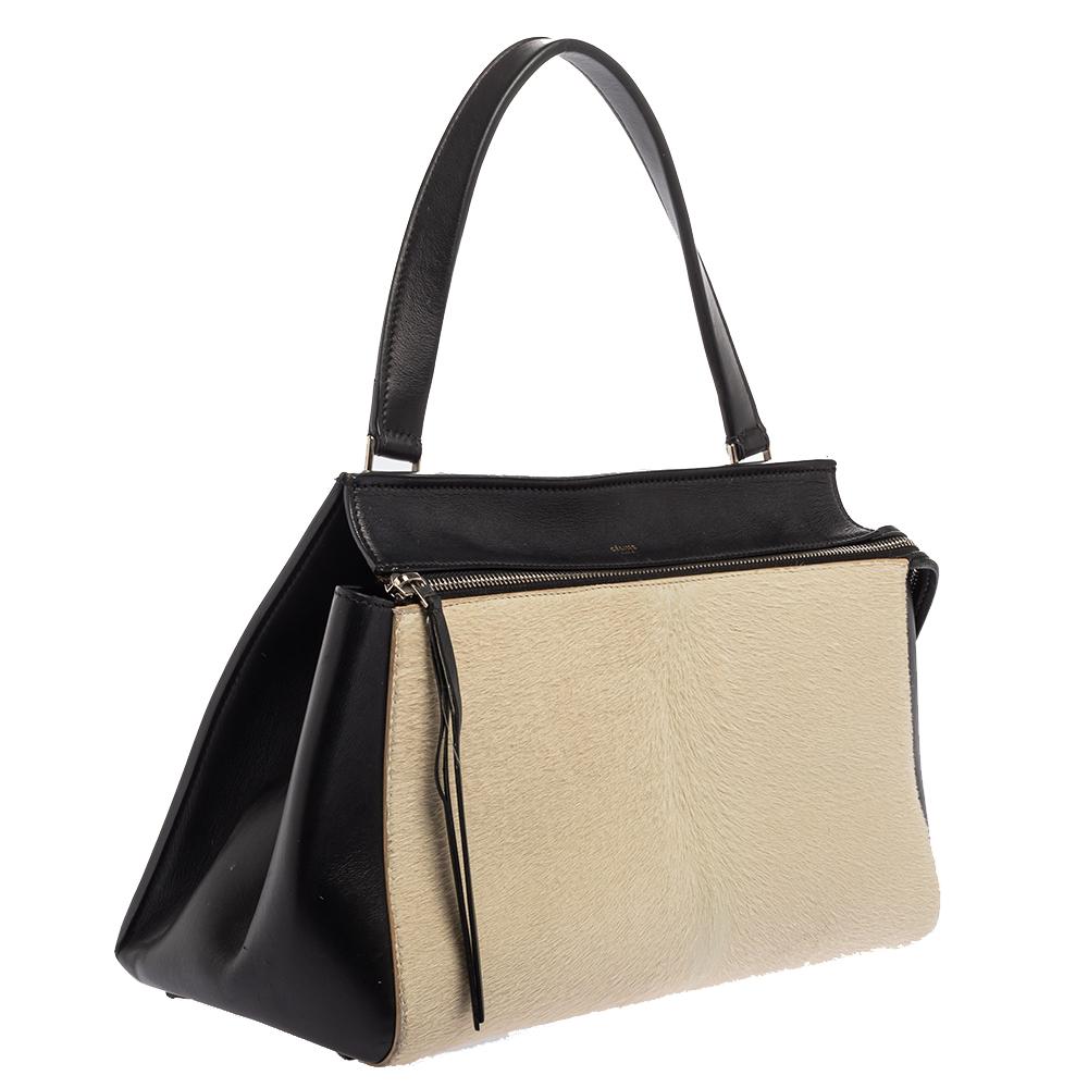 Céline Beige/Black Calfhair and Leather Small Edge Bag In Good Condition In Dubai, Al Qouz 2