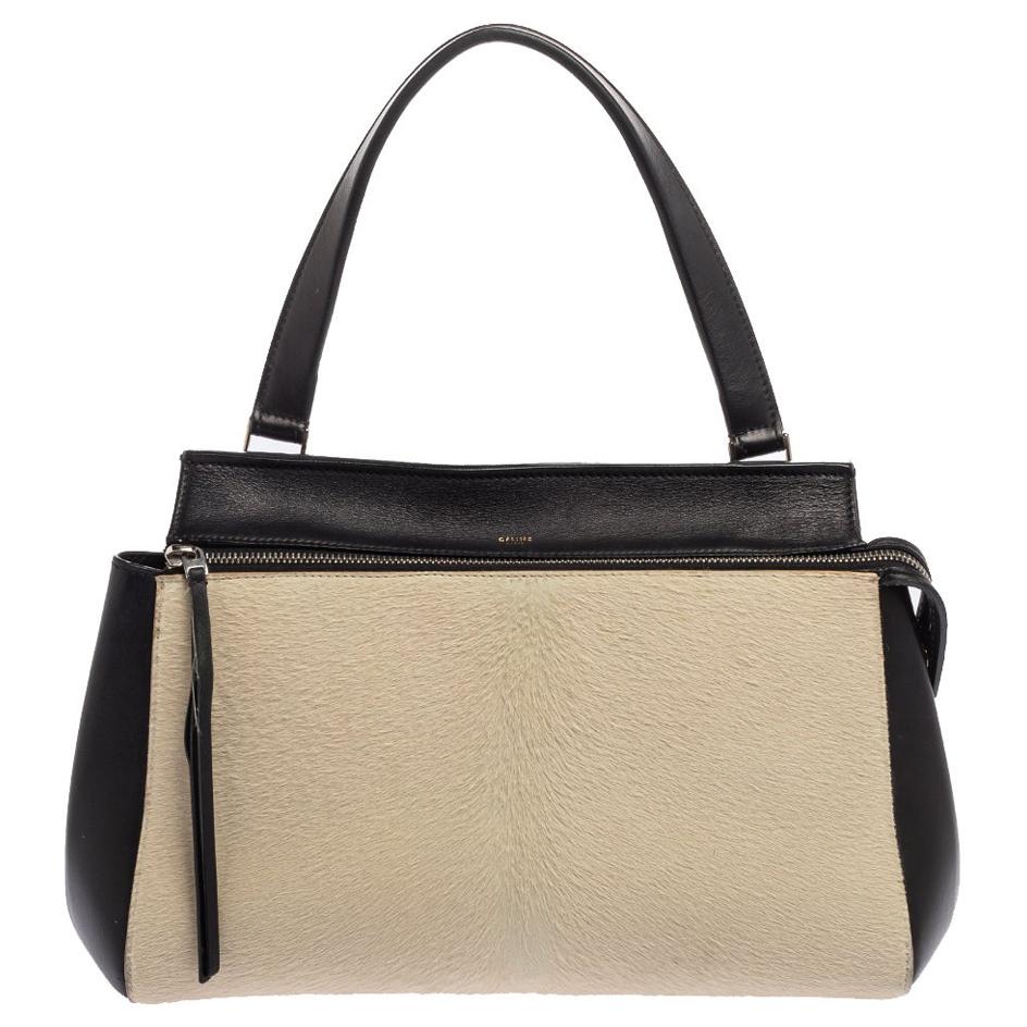 Céline Beige/Black Calfhair and Leather Small Edge Bag