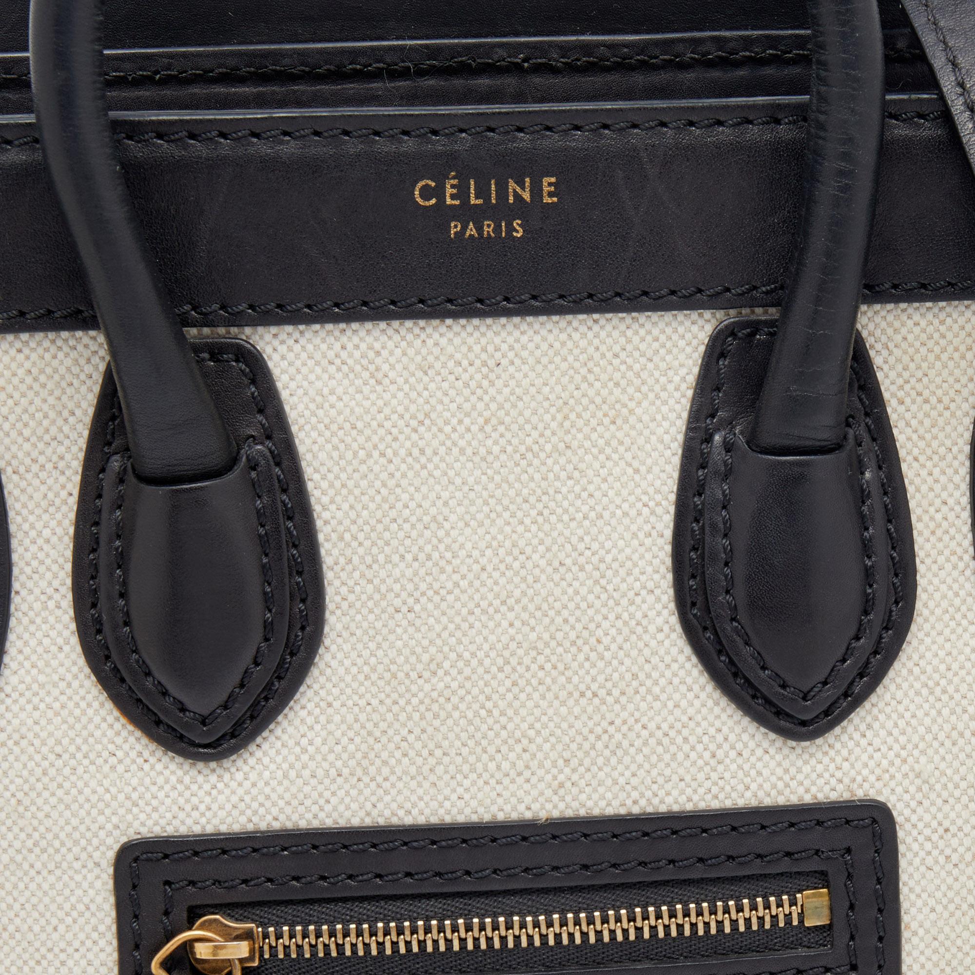 Celine Beige/Black Canvas And Leather Nano Luggage Tote 3