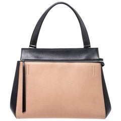 Celine - Sac à main en cuir beige/noir à bord moyen