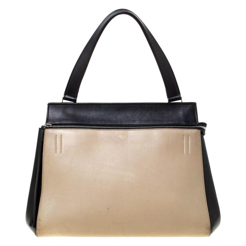 Celine Beige/Black Leather Medium Edge Bag