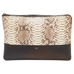 Celine Beige/Black Watersnake Leather and Leather Solo Zip Pouch