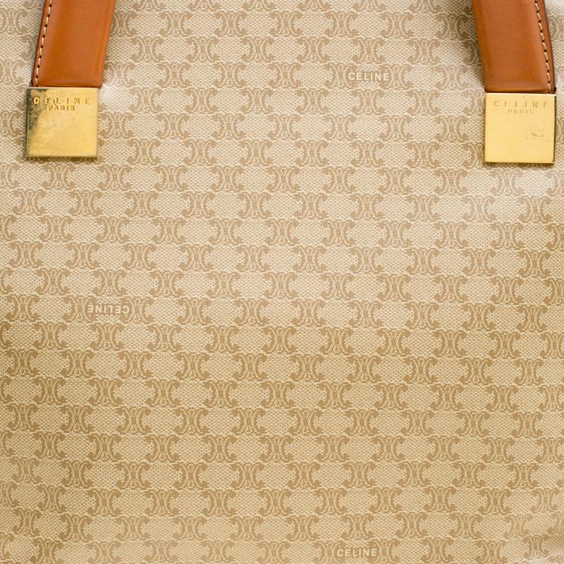 Celine Beige/Brown Coated Canvas and Leather Macadam Zip Tote 8