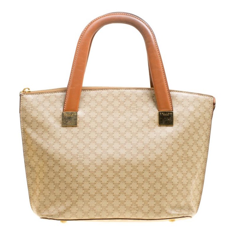 Celine Beige/Brown Coated Canvas and Leather Macadam Zip Tote For Sale ...
