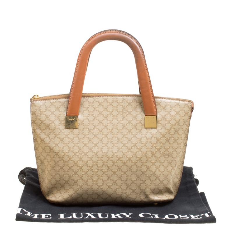 Celine Beige/Brown Coated Canvas and Leather Macadam Zip Tote 1