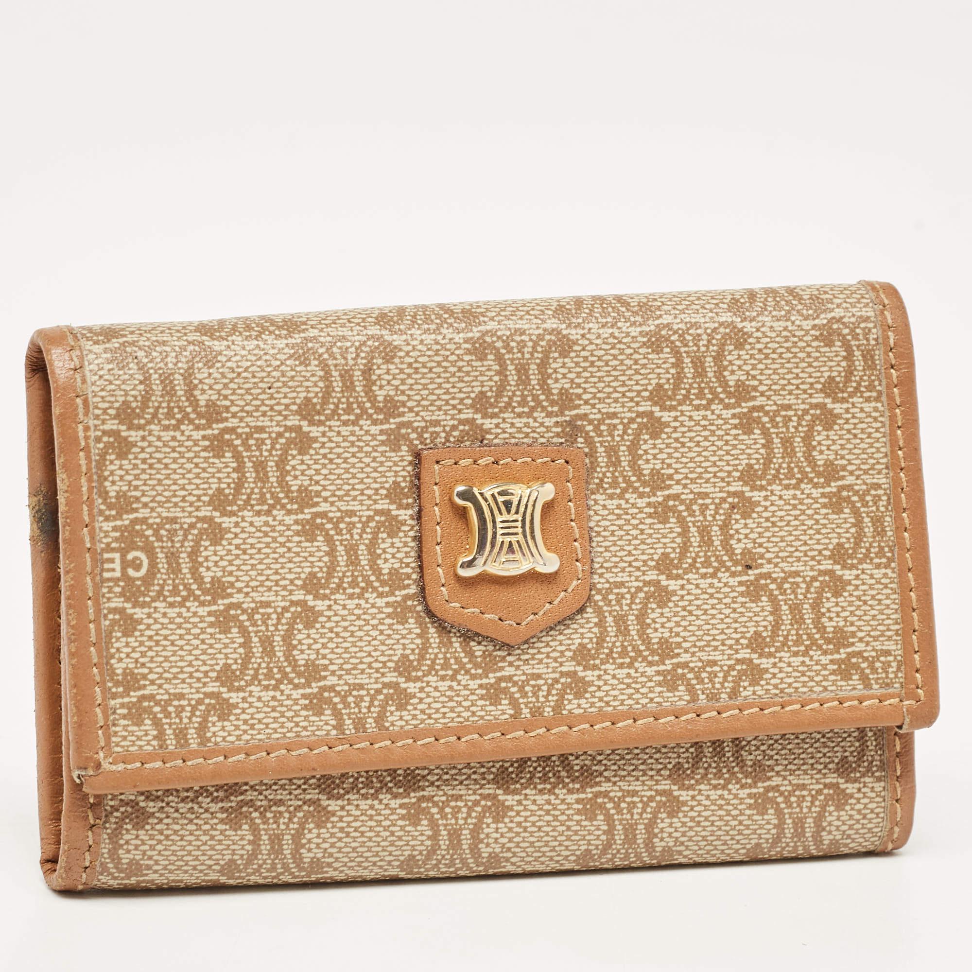 Women's Celine Beige/Brown Macadam Coated Canvas and Leather Keyring Case For Sale