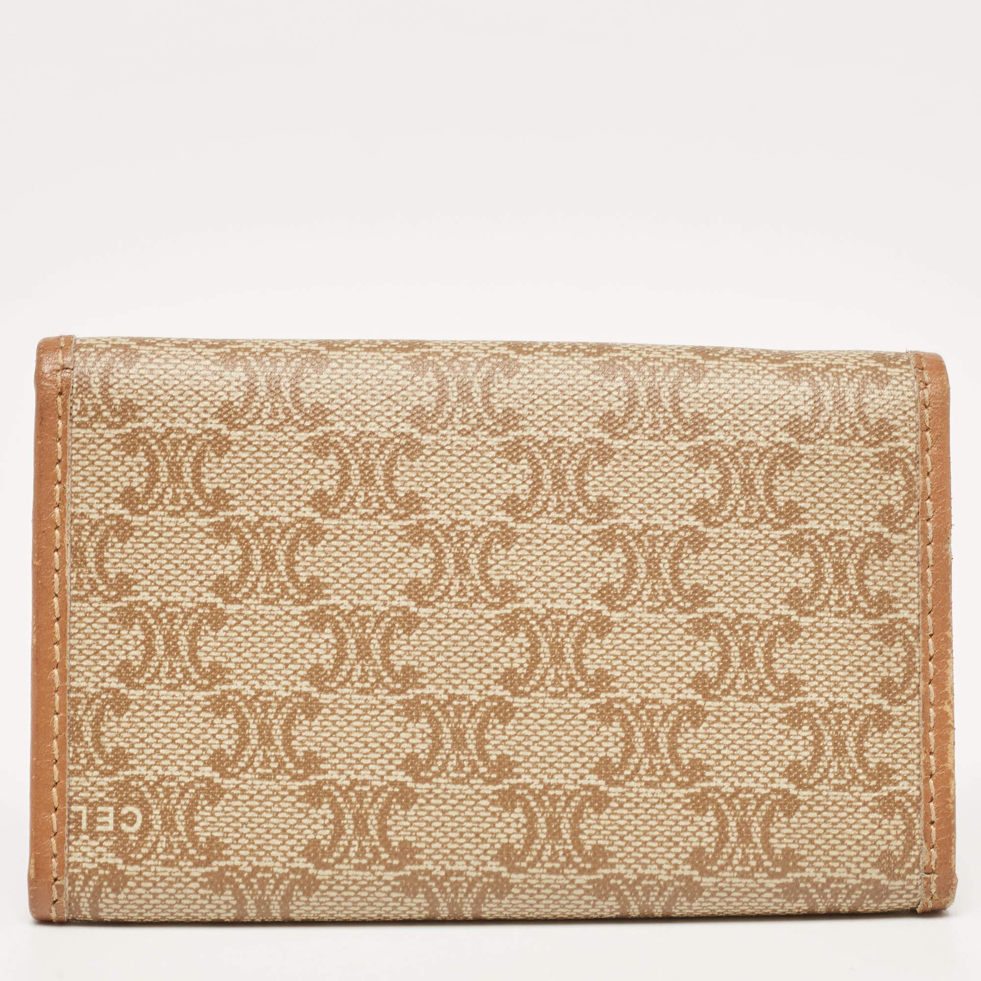 Celine Beige/Brown Macadam Coated Canvas and Leather Keyring Case For Sale 1