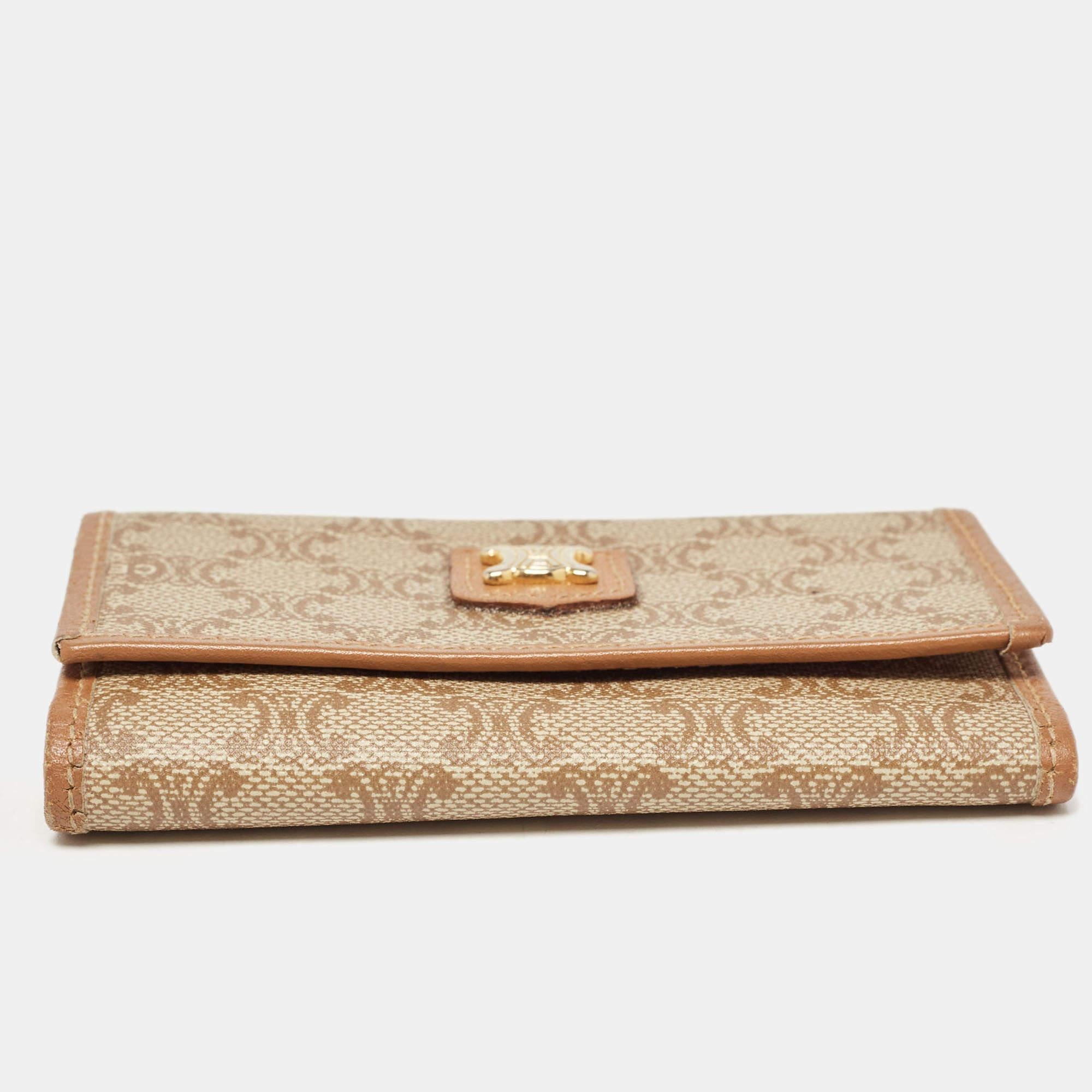 Celine Beige/Brown Macadam Coated Canvas and Leather Keyring Case For Sale 3