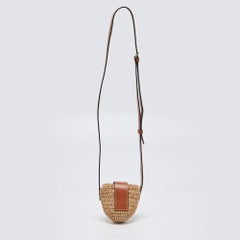 Celine Beige/Brown Straw and Leather Crossbody Bag