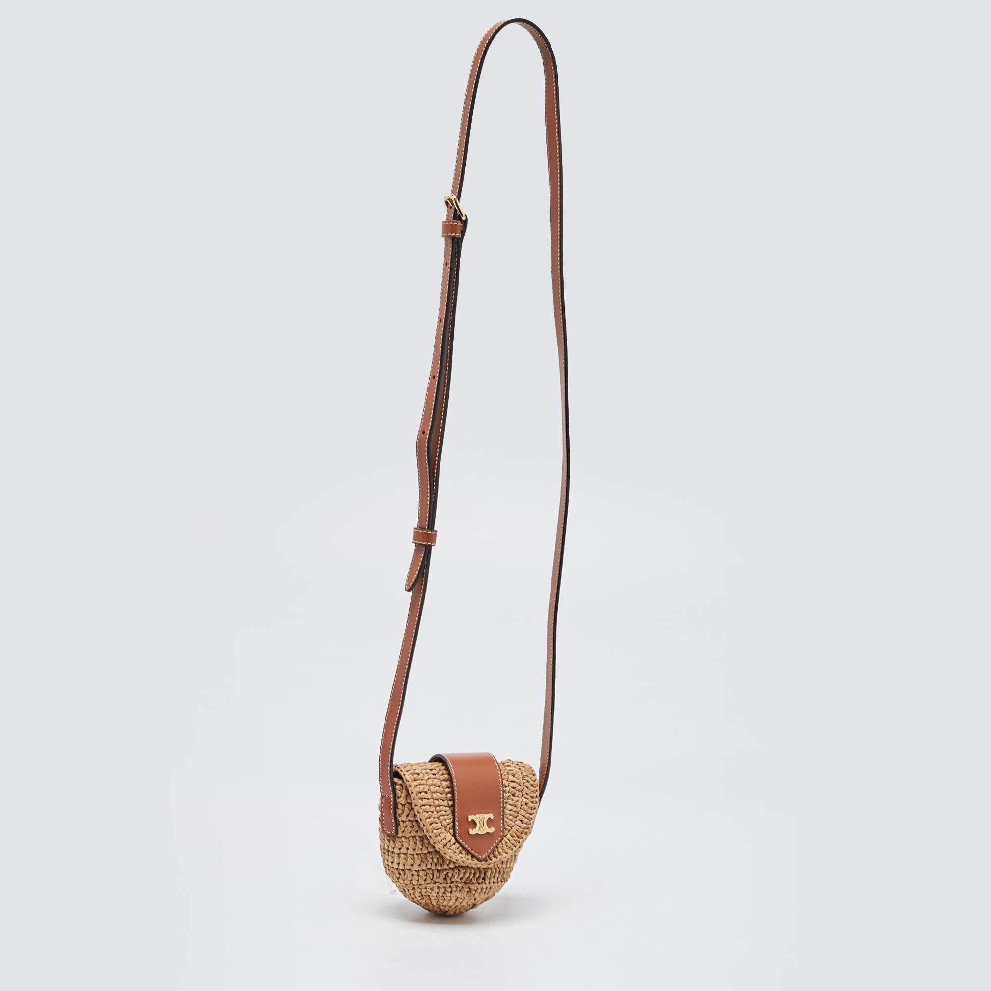 Women's Celine Beige/Brown Straw and Leather Crossbody Bag For Sale