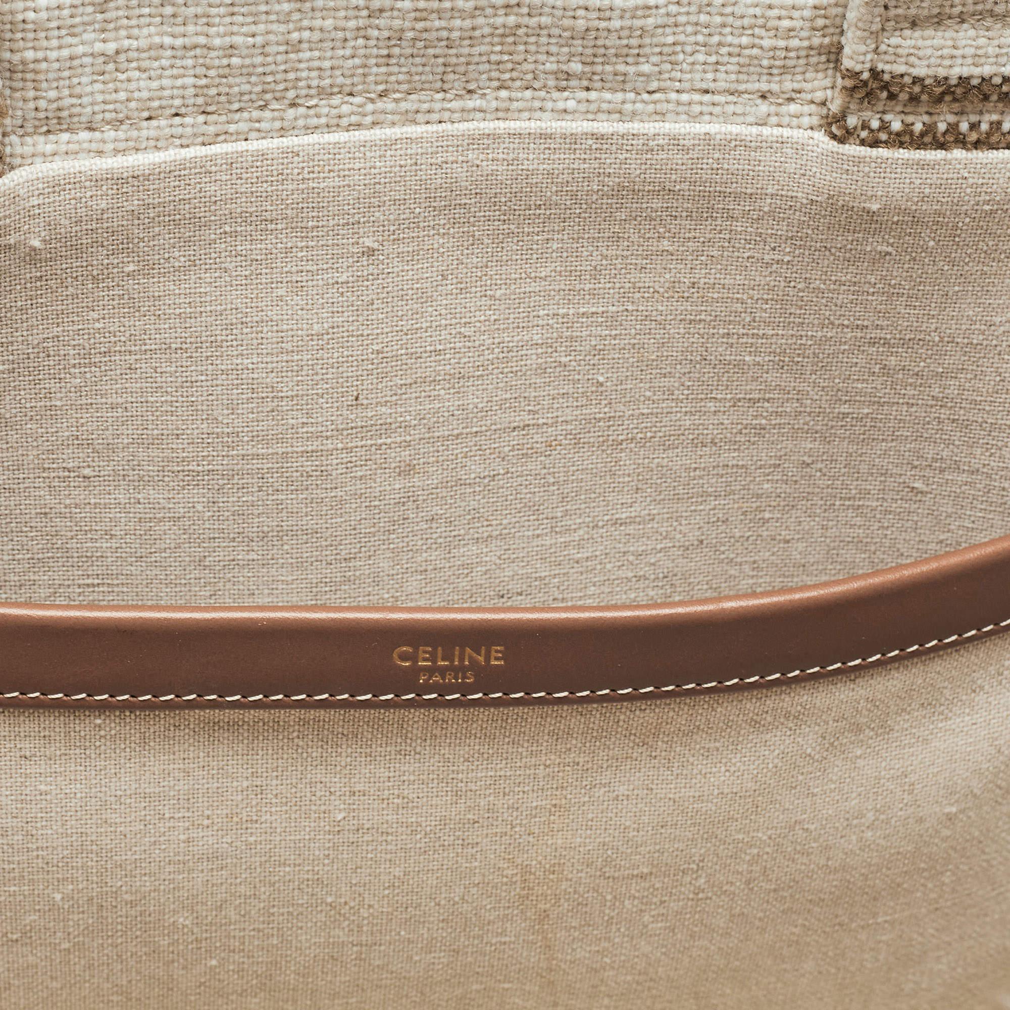 Celine Beige/Brown Striped Jacquard Cabas Thais Tote 9