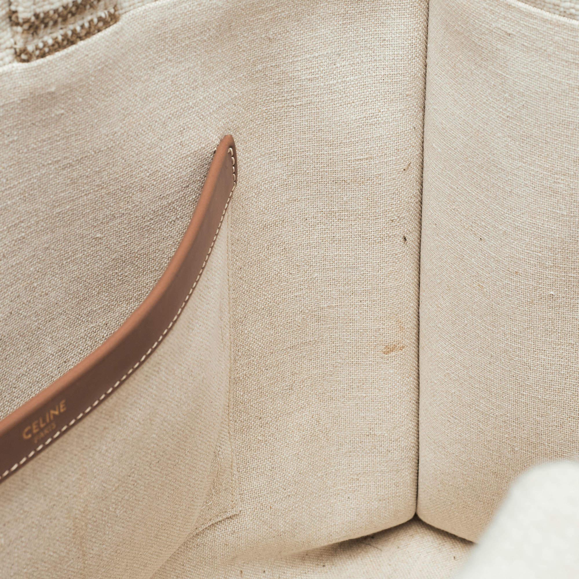 Celine Beige/Brown Striped Jacquard Cabas Thais Tote 14