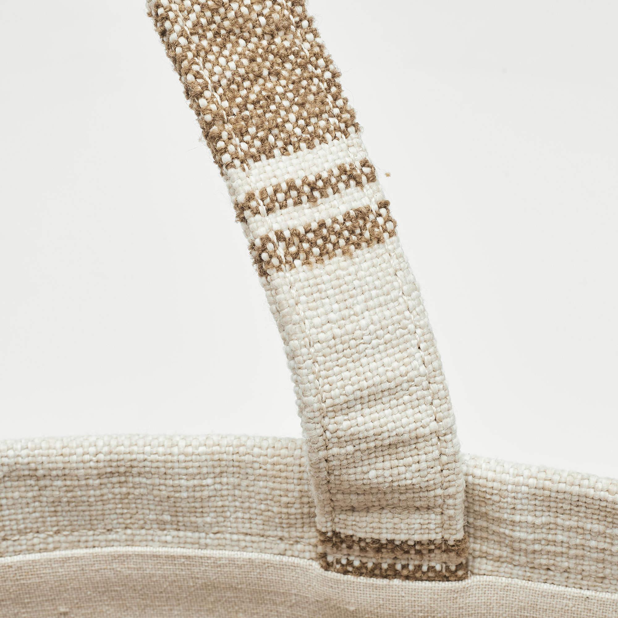 Celine Beige/Brown Striped Jacquard Cabas Thais Tote 15