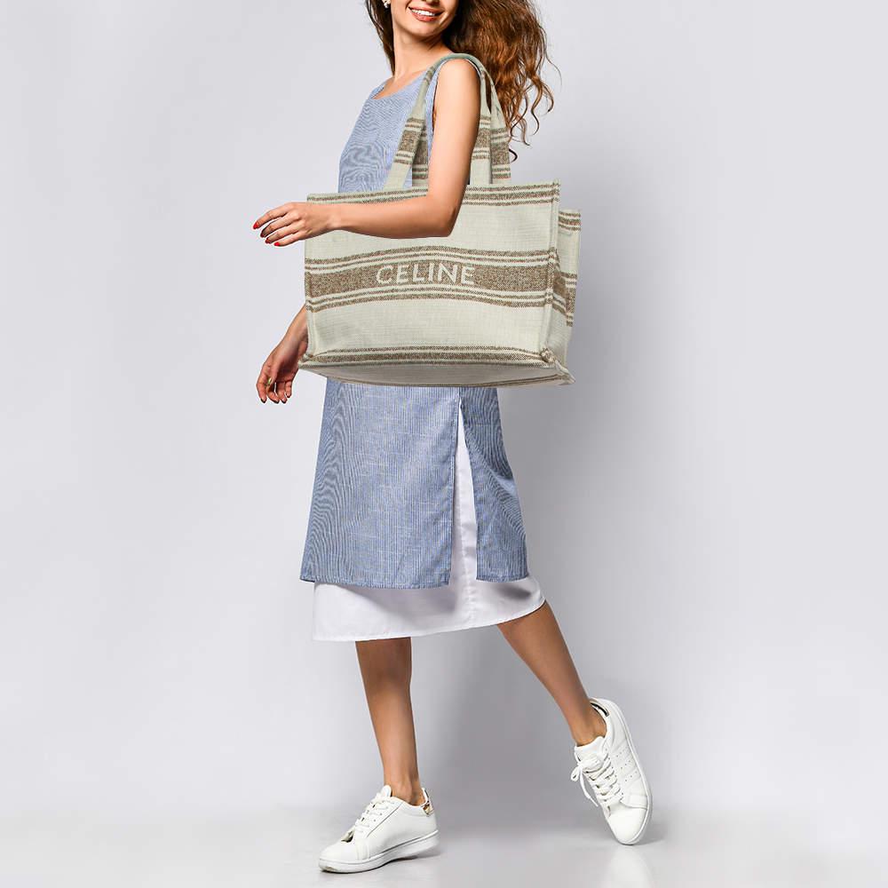 Celine Beige/Brown Striped Jacquard Cabas Thais Tote In Fair Condition In Dubai, Al Qouz 2