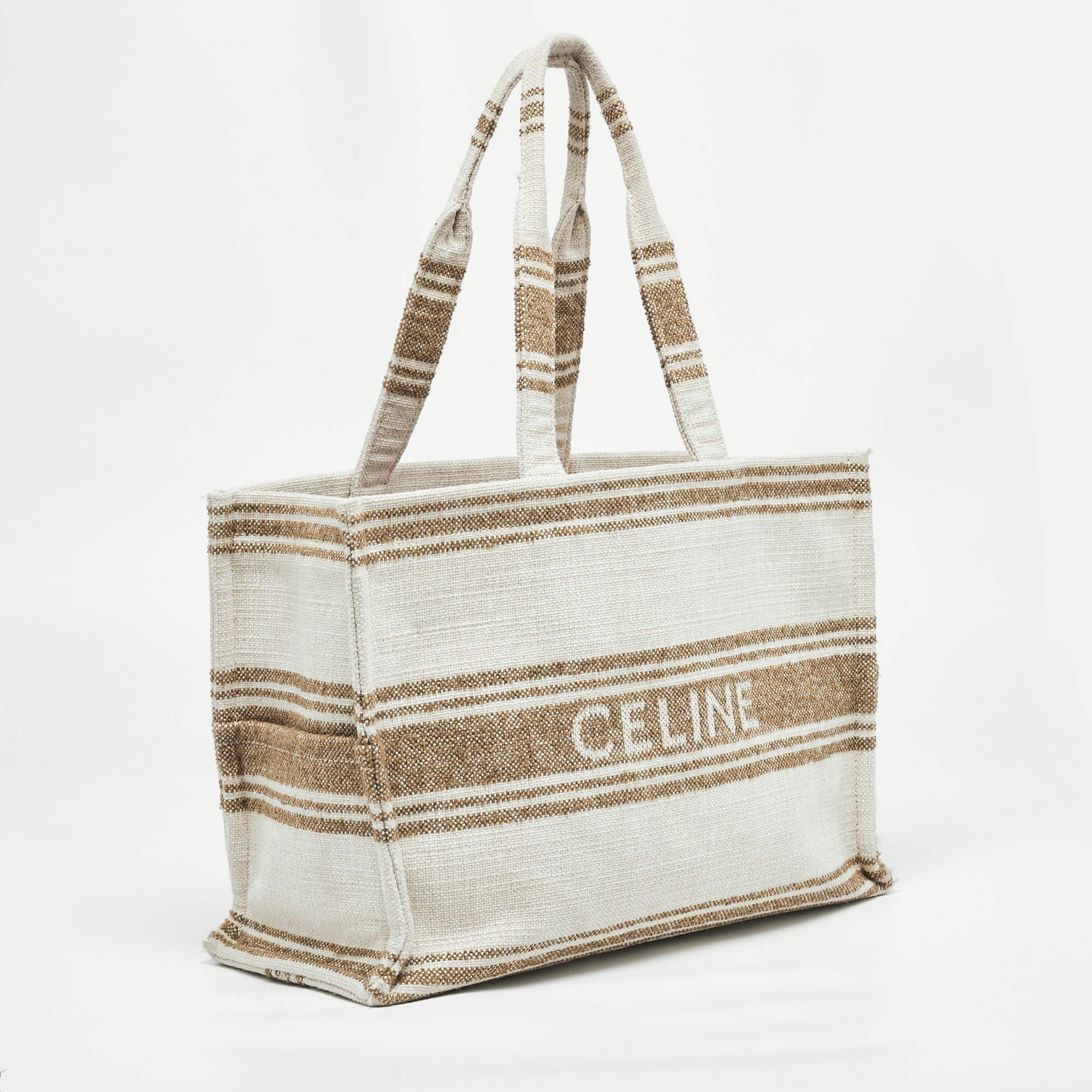 Women's Celine Beige/Brown Striped Jacquard Cabas Thais Tote