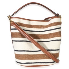Celine Beige Brown Striped Textile Jacquard Bucket 16 Bag