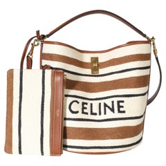 Celine Beige Brown Striped Textile Jacquard Bucket 16 Bag