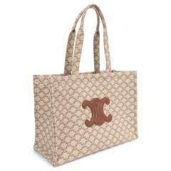 CELINE beige & brown Triomphe canvas LARGE CABAS THAIS SHOPPING Tote Bag