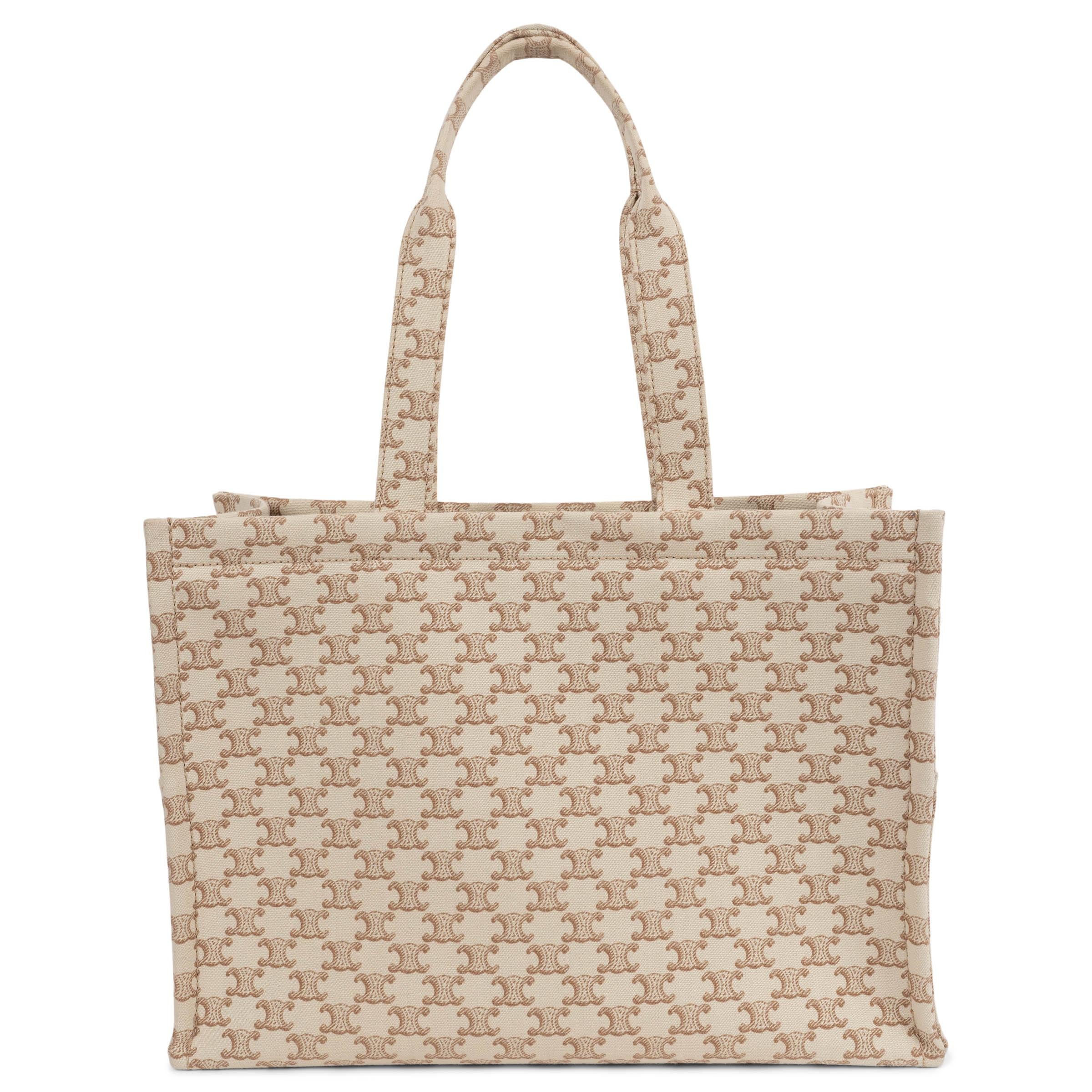 CELINE beige & braun Triomphe Canvas LARGE CABAS THAIS SHOPPING Tote Bag (Beige) im Angebot