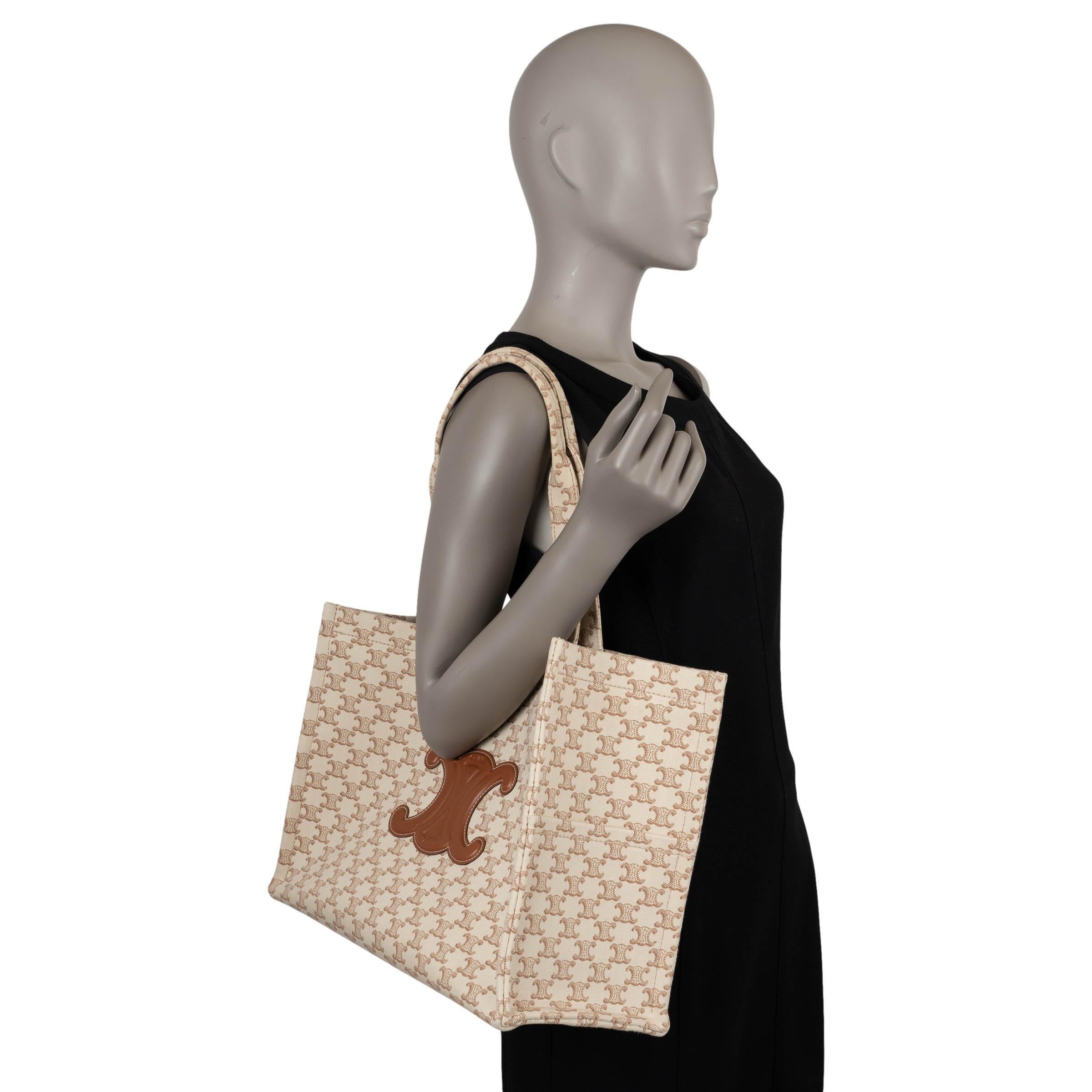 CELINE beige & braun Triomphe Canvas LARGE CABAS THAIS SHOPPING Tote Bag im Angebot 3