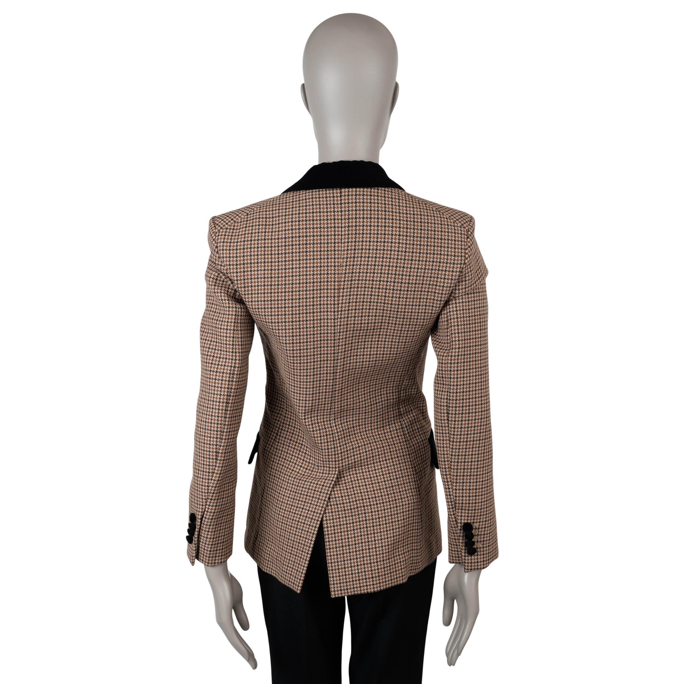 Grigio Celine beige marrone lana 2011 HOUNDSTOOTH TWEED Giacca Blazer 36 XS in vendita