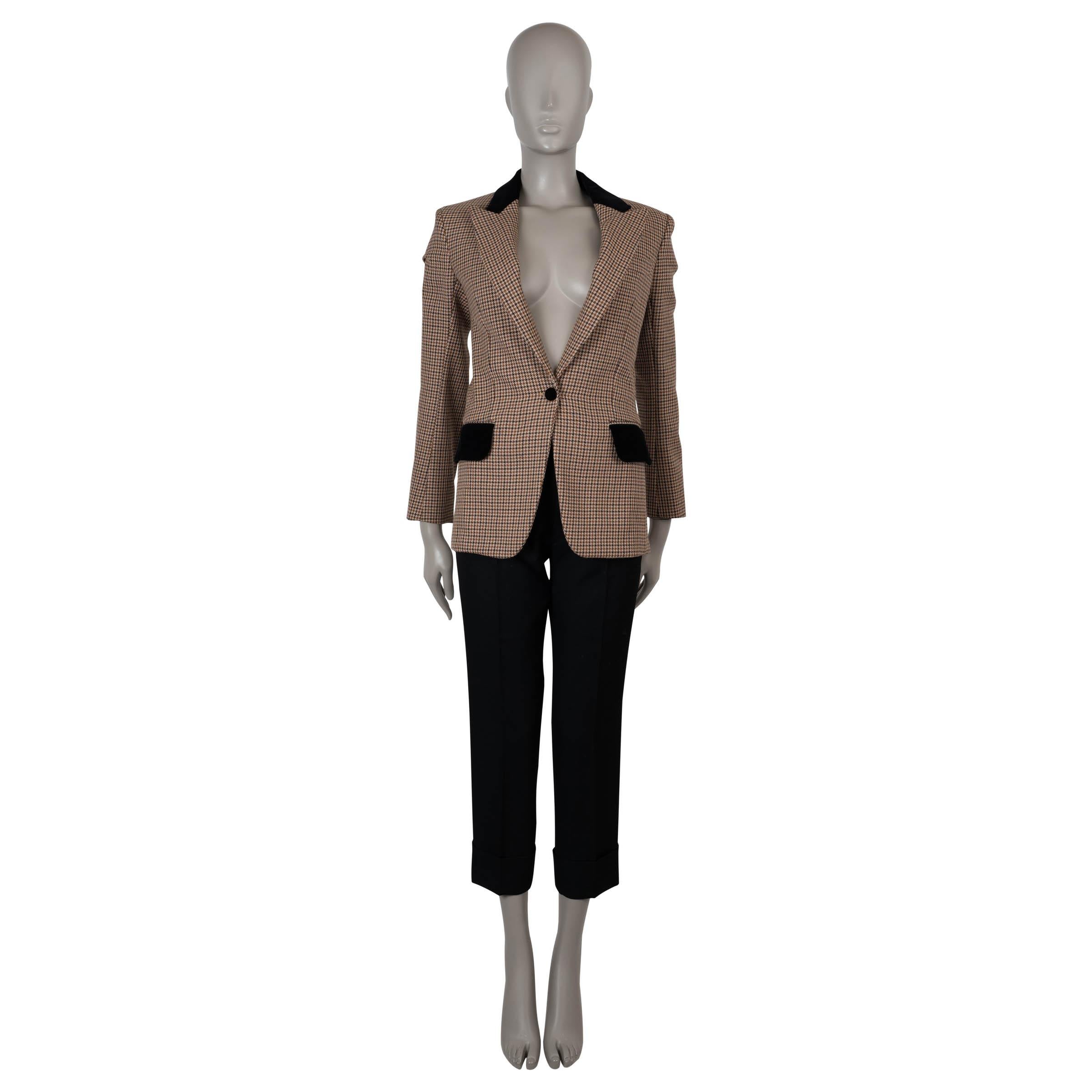 Celine beige marrone lana 2011 HOUNDSTOOTH TWEED Giacca Blazer 36 XS In condizioni ottime in vendita a Zürich, CH