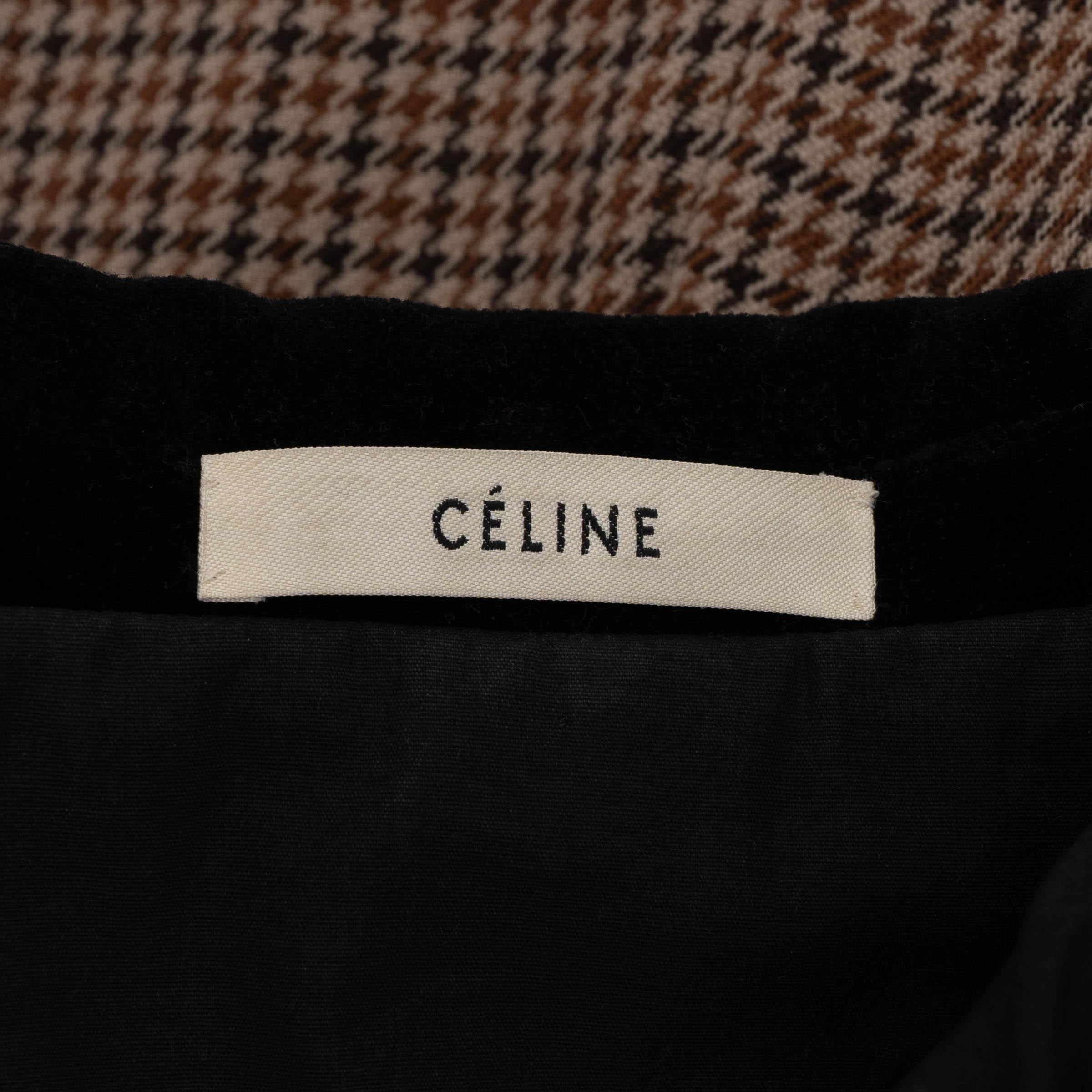 Celine beige marrone lana 2011 HOUNDSTOOTH TWEED Giacca Blazer 36 XS in vendita 1