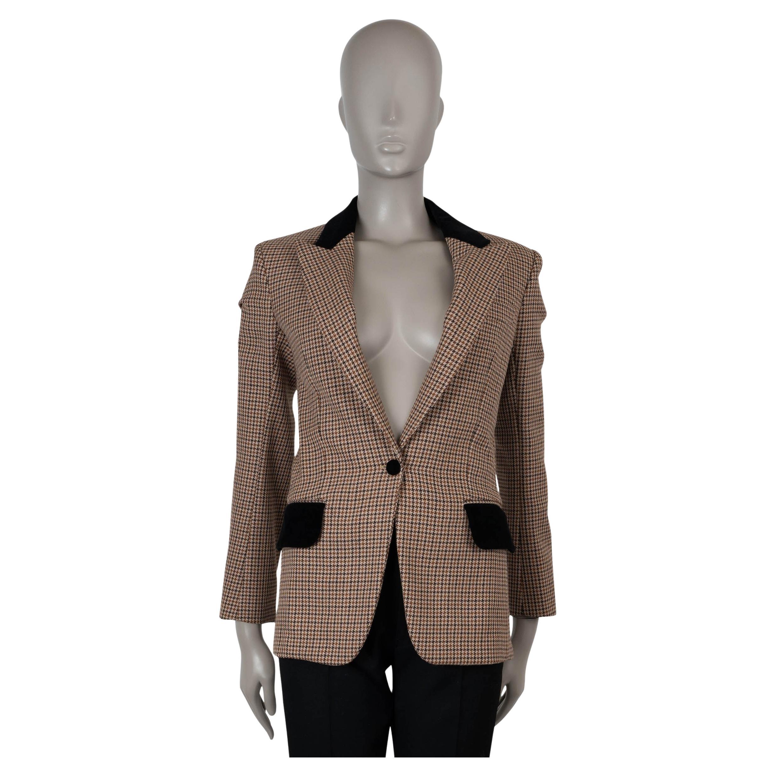CELINE beige marrón lana 2011 HOUNDSTOOTH TWEED Blazer Chaqueta 36 XS