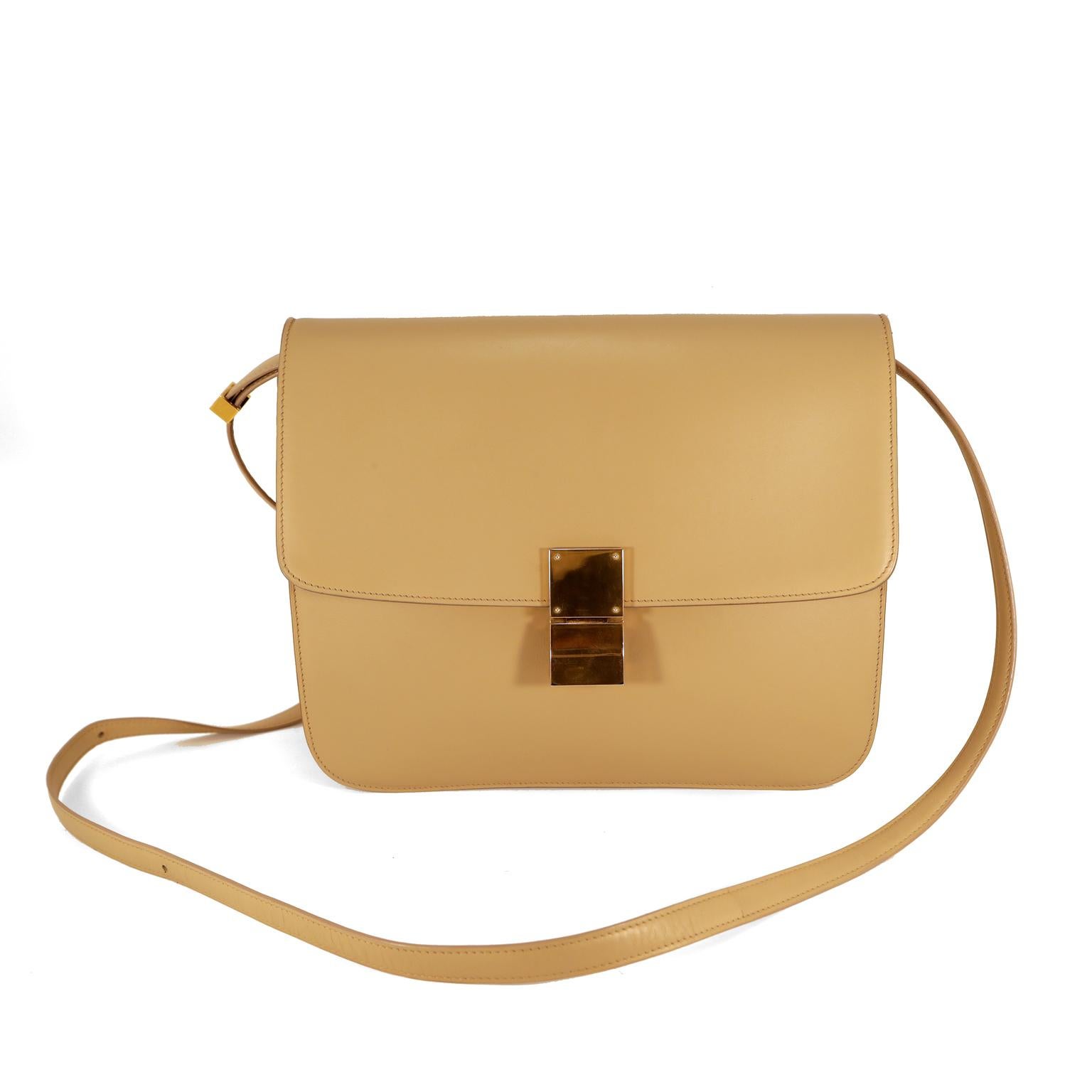 Celine Beige Calfskin Box Bag In Good Condition In Palm Beach, FL