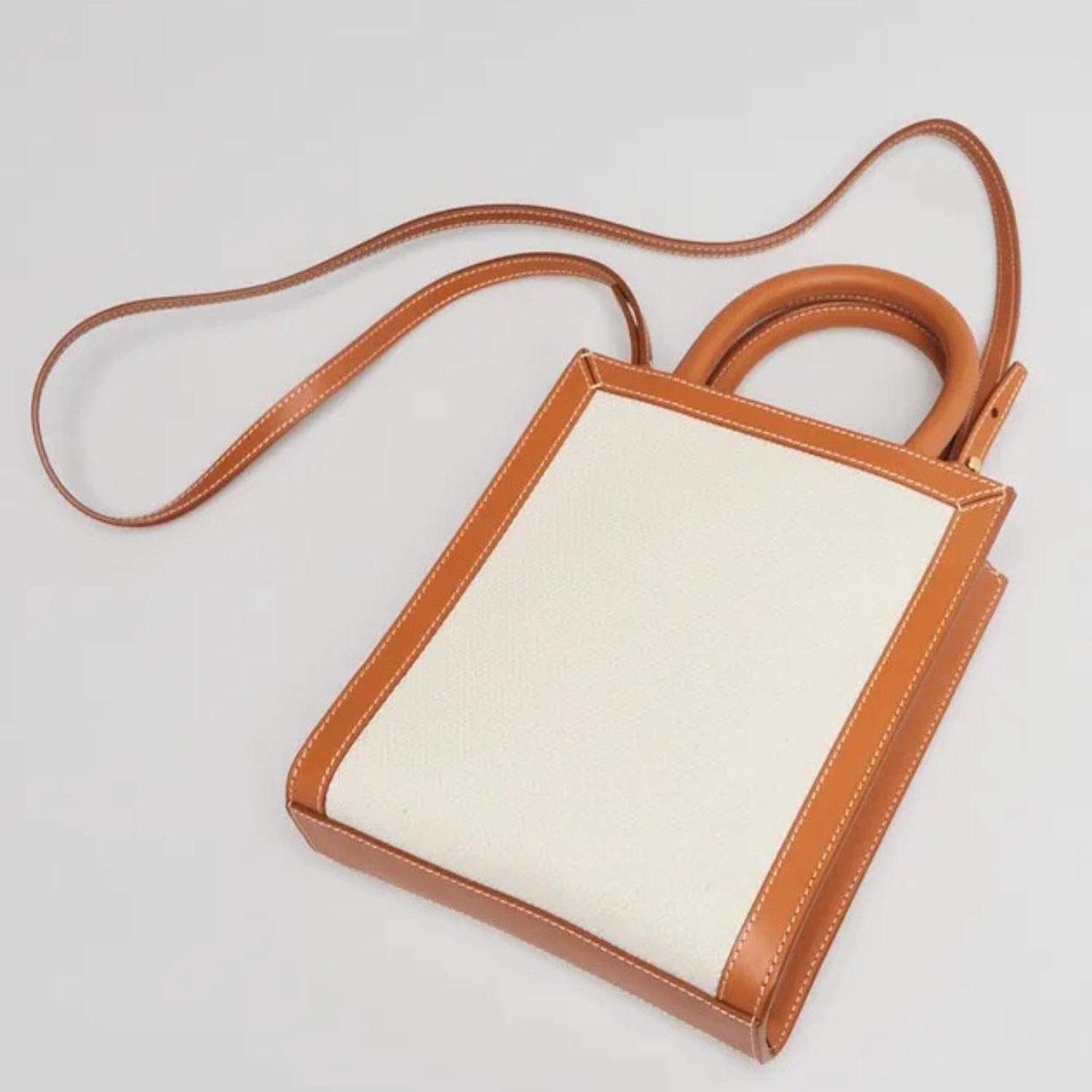 Celine Beige Canvas Cabas Mini Tote Crossbody Bag In Excellent Condition In Montreal, Quebec