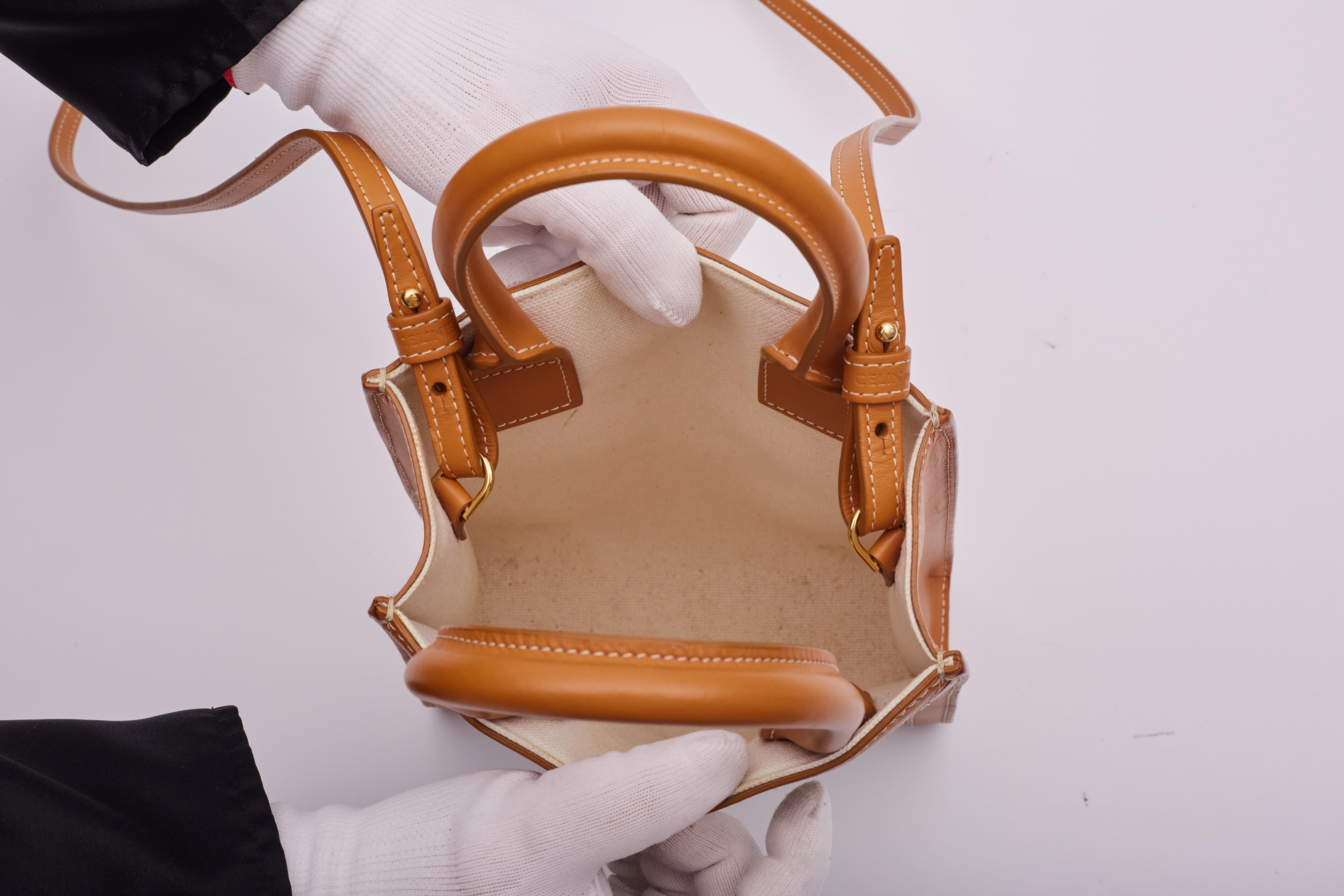 Celine Beige Canvas Cabas Mini Tote Crossbody Bag 3
